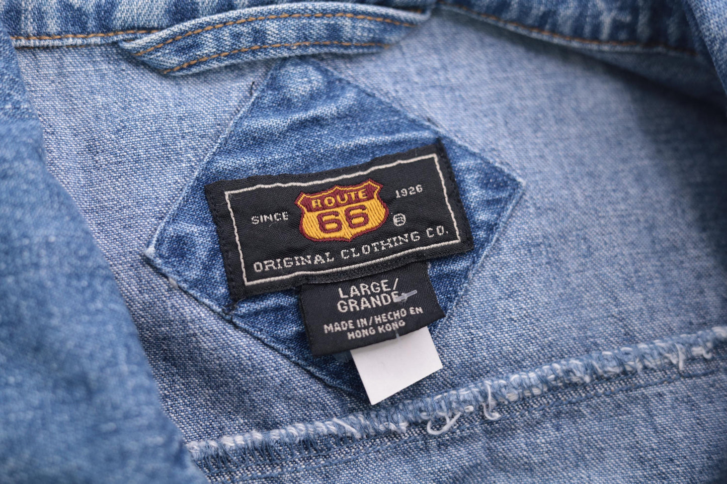 Y2K Route 66 Blue Denim Zip Jacket Collared Windbreaker Large L