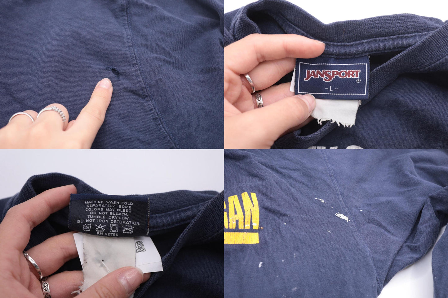 Y2K Michigan Wolverines Graphic Long Sleeve Tee Navy Paint Splatter Large