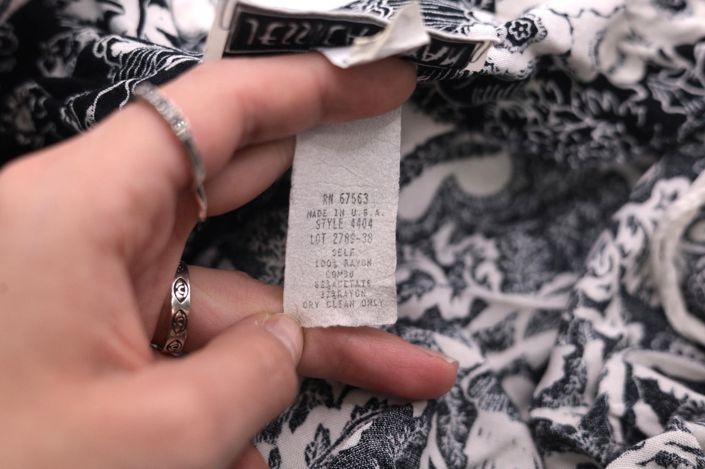 80s Jessica Ryan Black White Floral Midi Dress Faux Wrap Epaulettes Medium