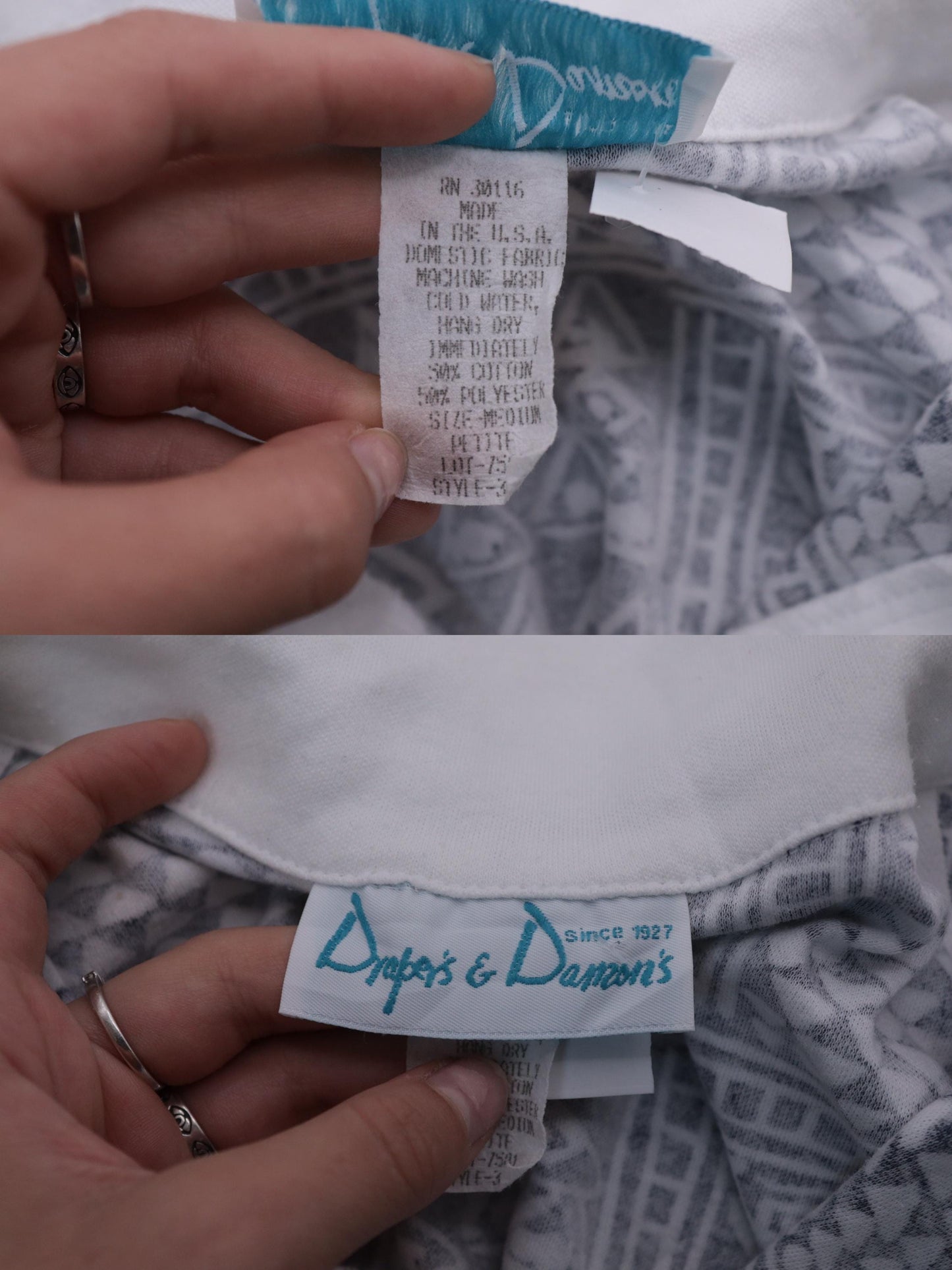90s Drapers & Damons Geometric Patchwork Polo Shirt Navy White Dolman Medium