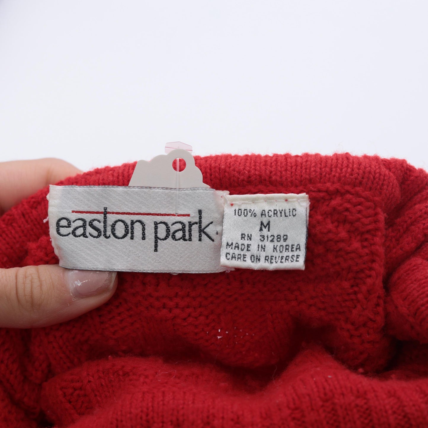 80s Red Textured Turtleneck Sweater Acrylic Knit Pullover Medium M
