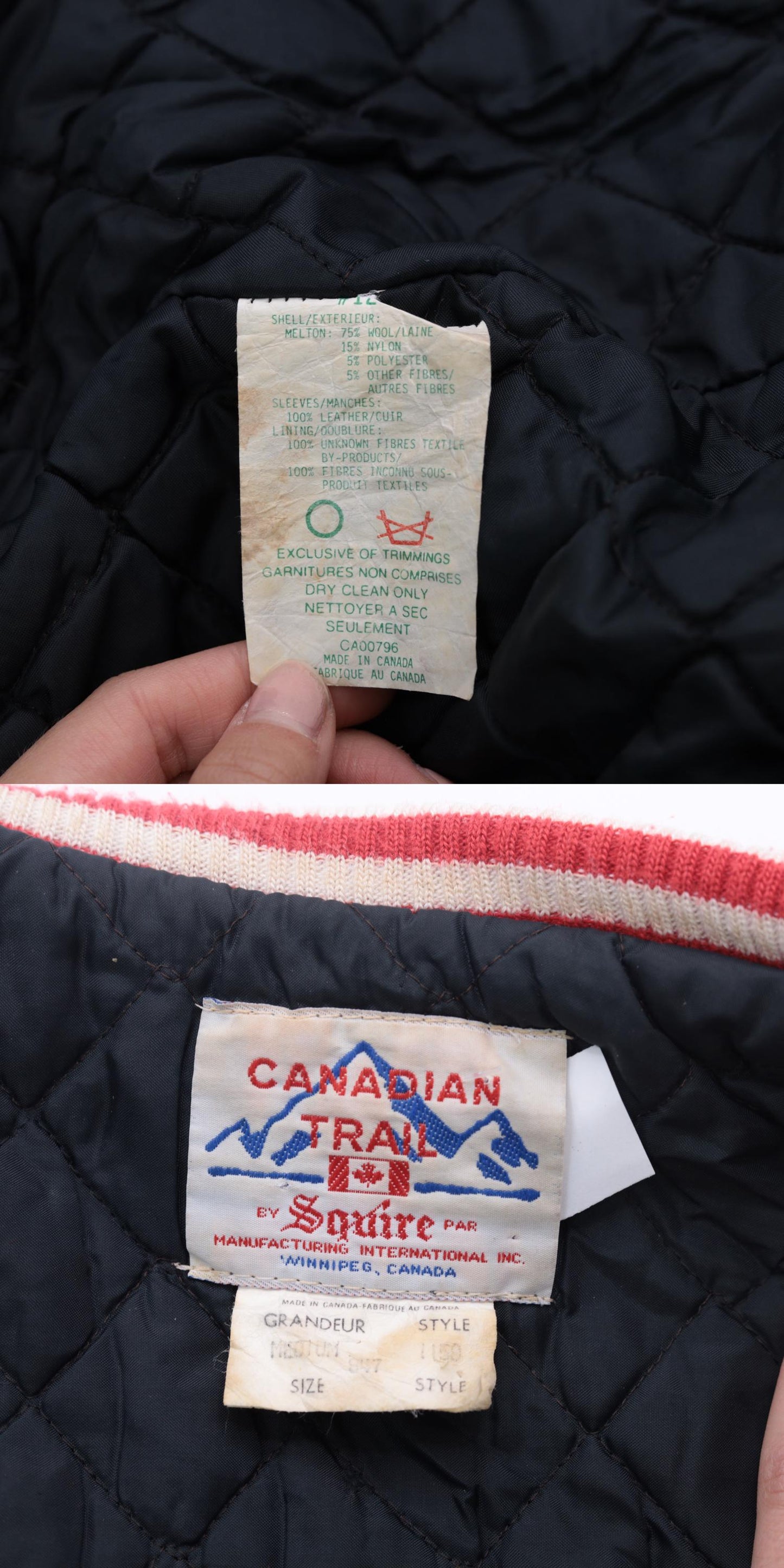 80s Red Wool Varsity Jacket Leather Sleeves Distressed Snap Medium M