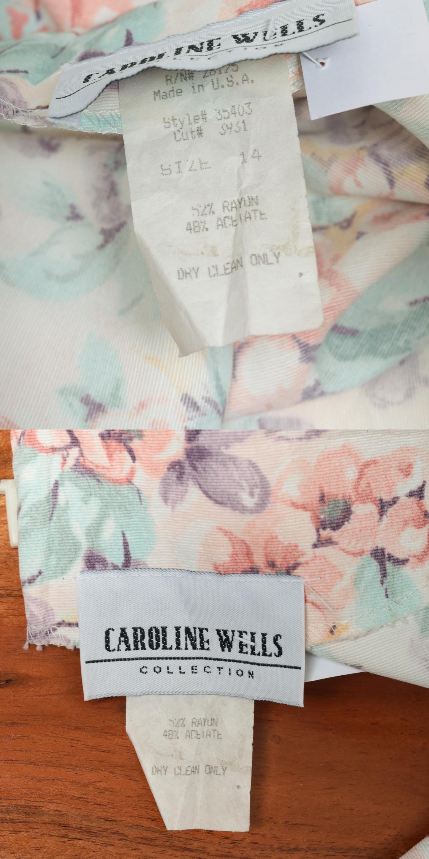 80s Caroline Wells Floral Midi Dress White Puff Sleeve Pearl Button Medium