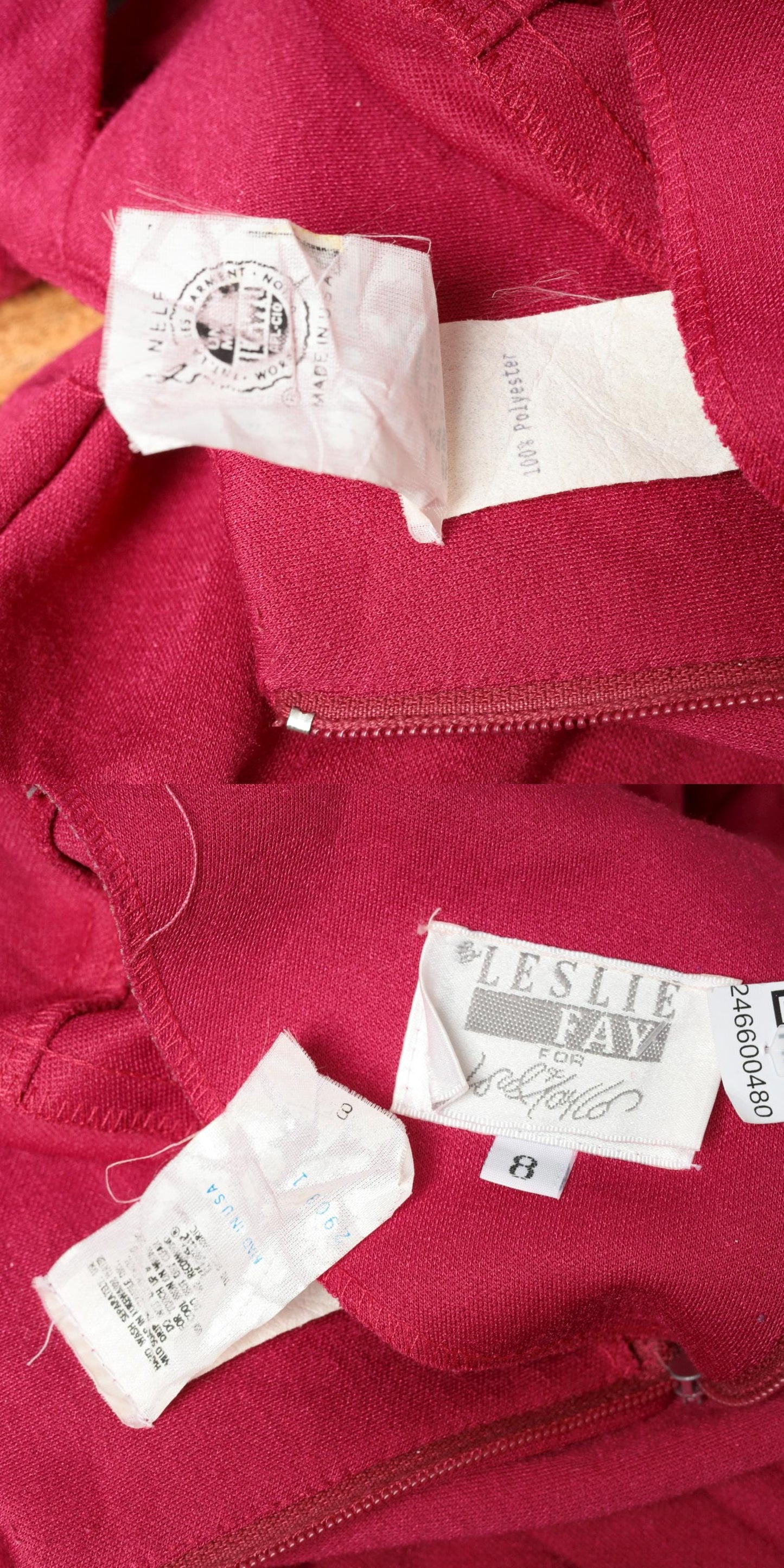 80s Leslie Fay Two-Tone Midi Dress Fuchsia Grey Pleated Small