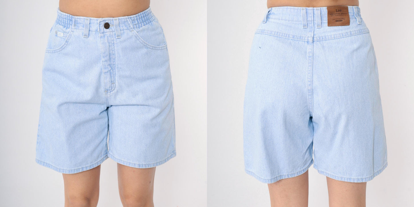 90s Lee Light Blue Denim Shorts High Waist Elastic Smooth Back Small