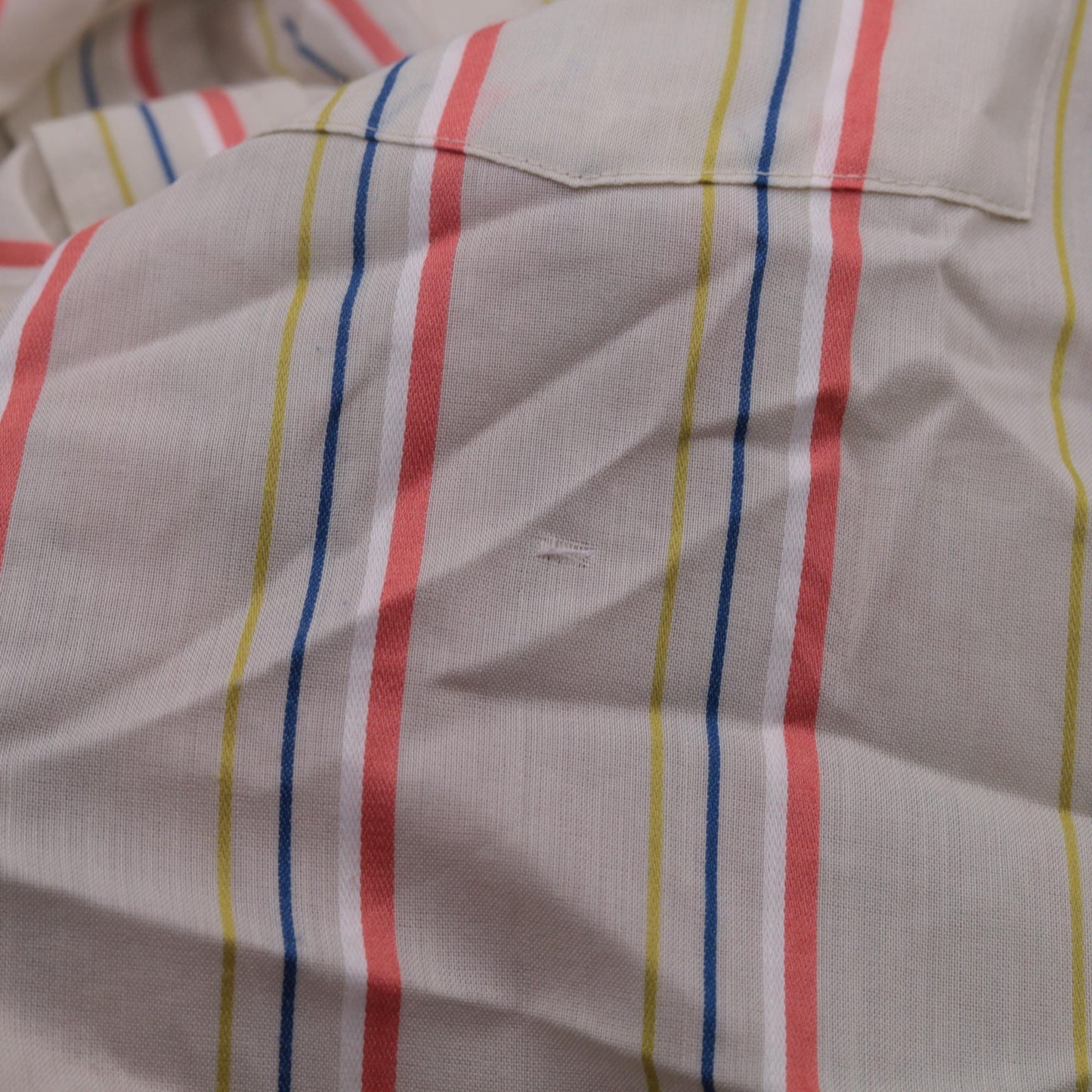 70s Arrow Collar Striped Button-Up Shirt Pointed Collar Coral Yellow Blue Medium