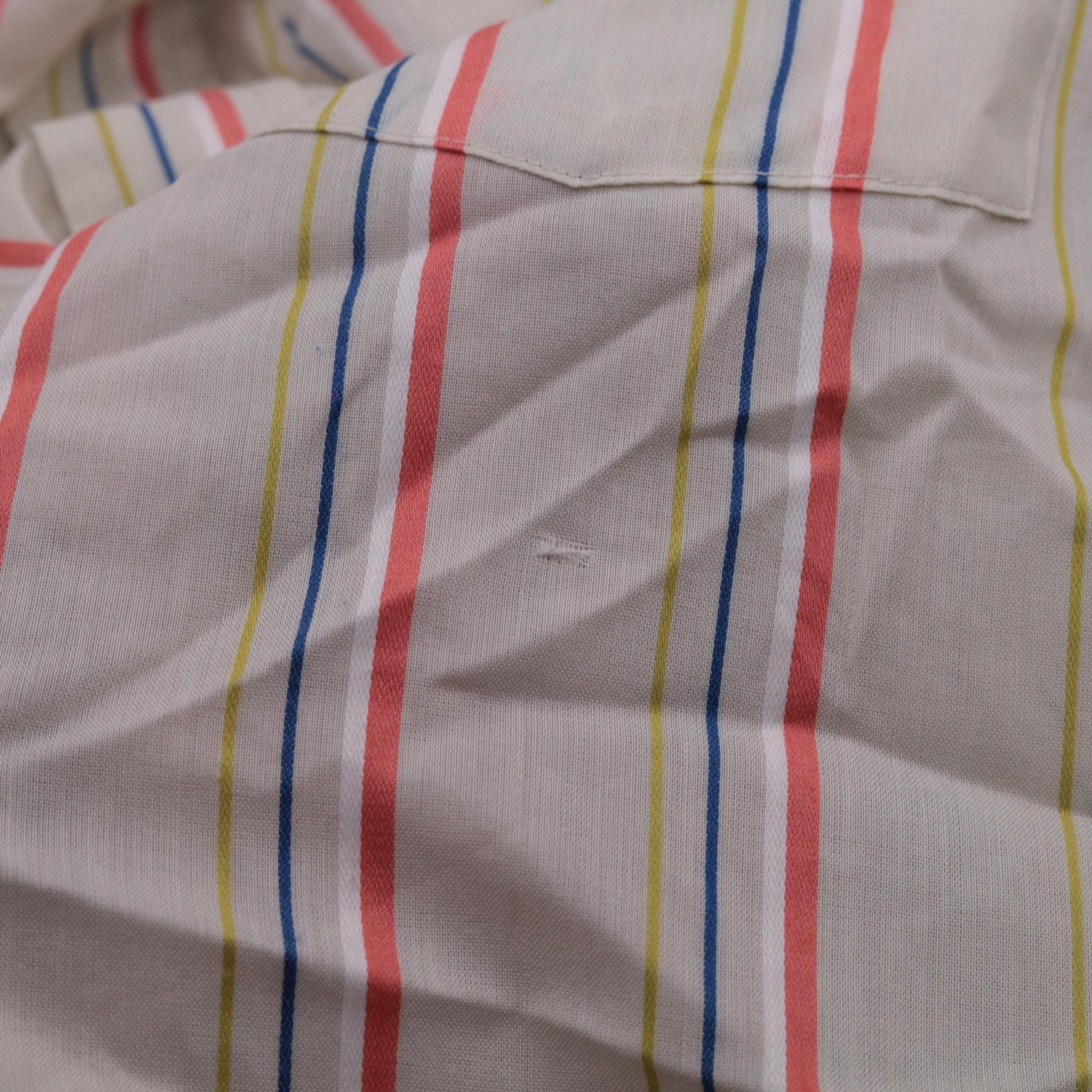 70s Arrow Collar Striped Button-Up Shirt Pointed Collar Coral Yellow Blue Medium