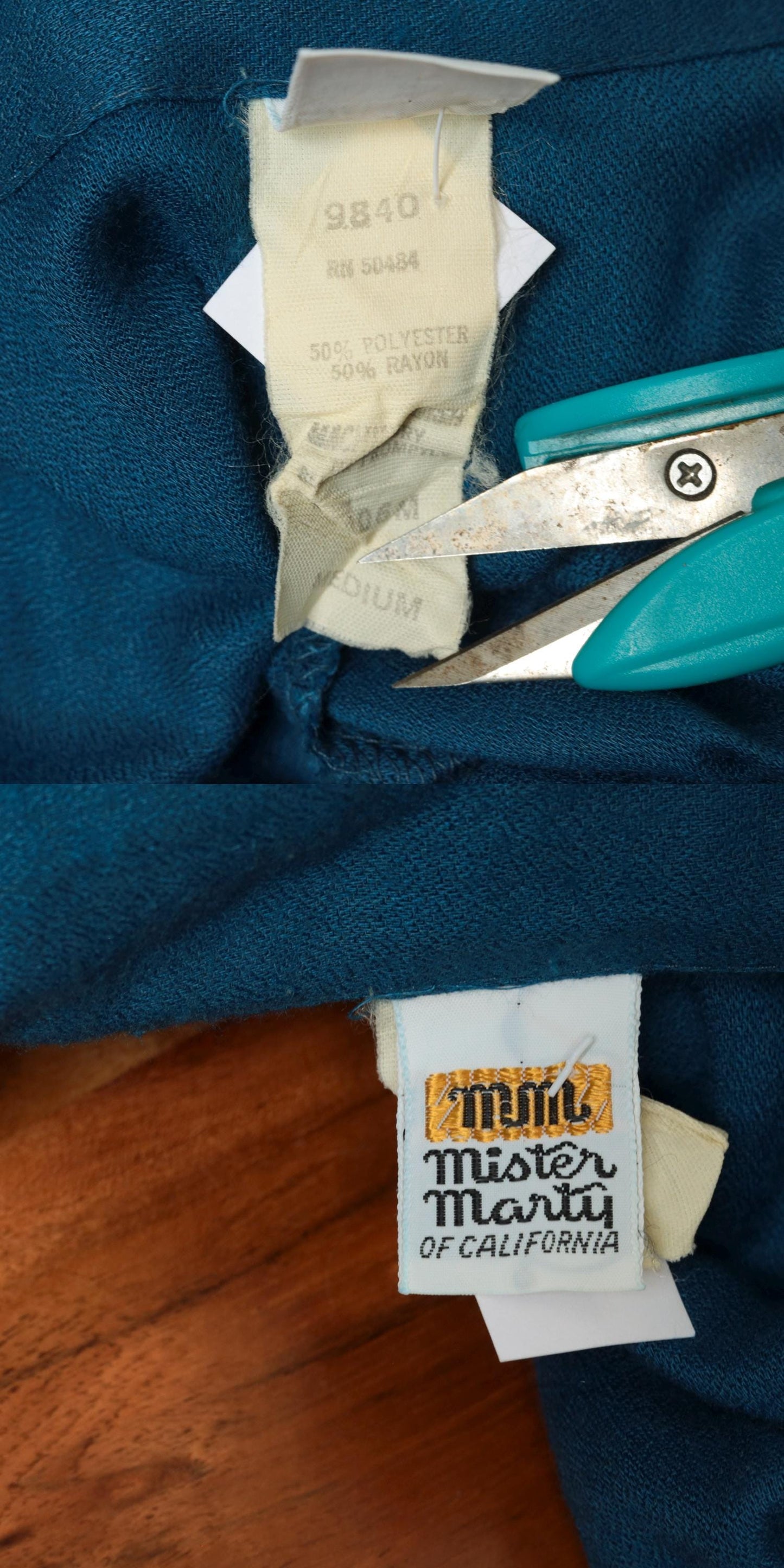 80s Blue Button-Up Blouse Roll Tab Sleeves Chest Pocket Small