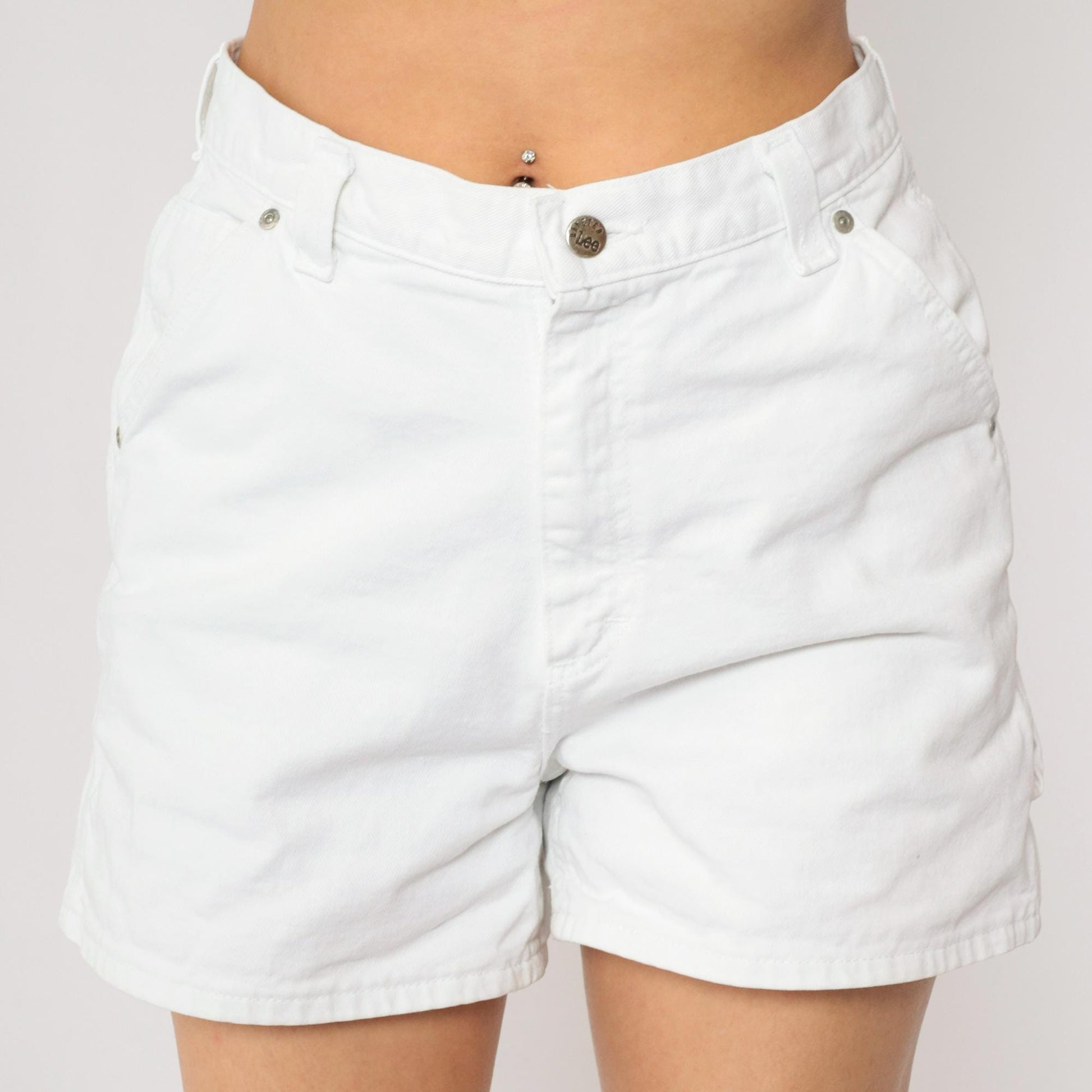 90s Lee White Denim Shorts High Waist Hammer Loop Medium 8