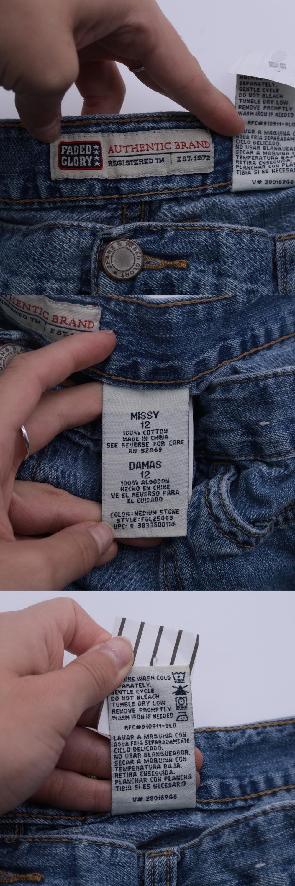 Y2K Faded Glory High-Waisted Jean Shorts Blue Denim Four Pocket Large 12