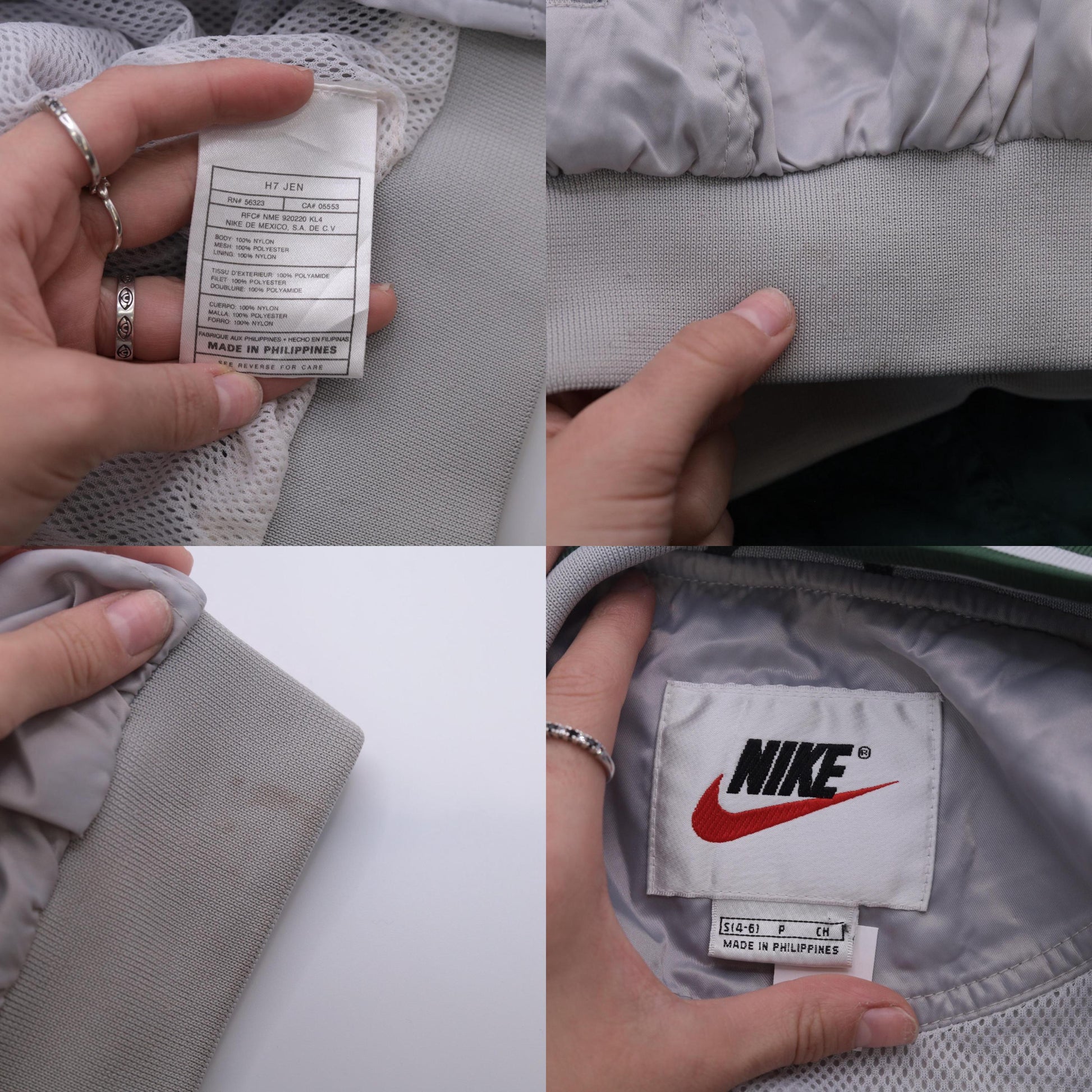 Y2K Nike Silver Satin Bomber Jacket Green Raglan Sleeve Small