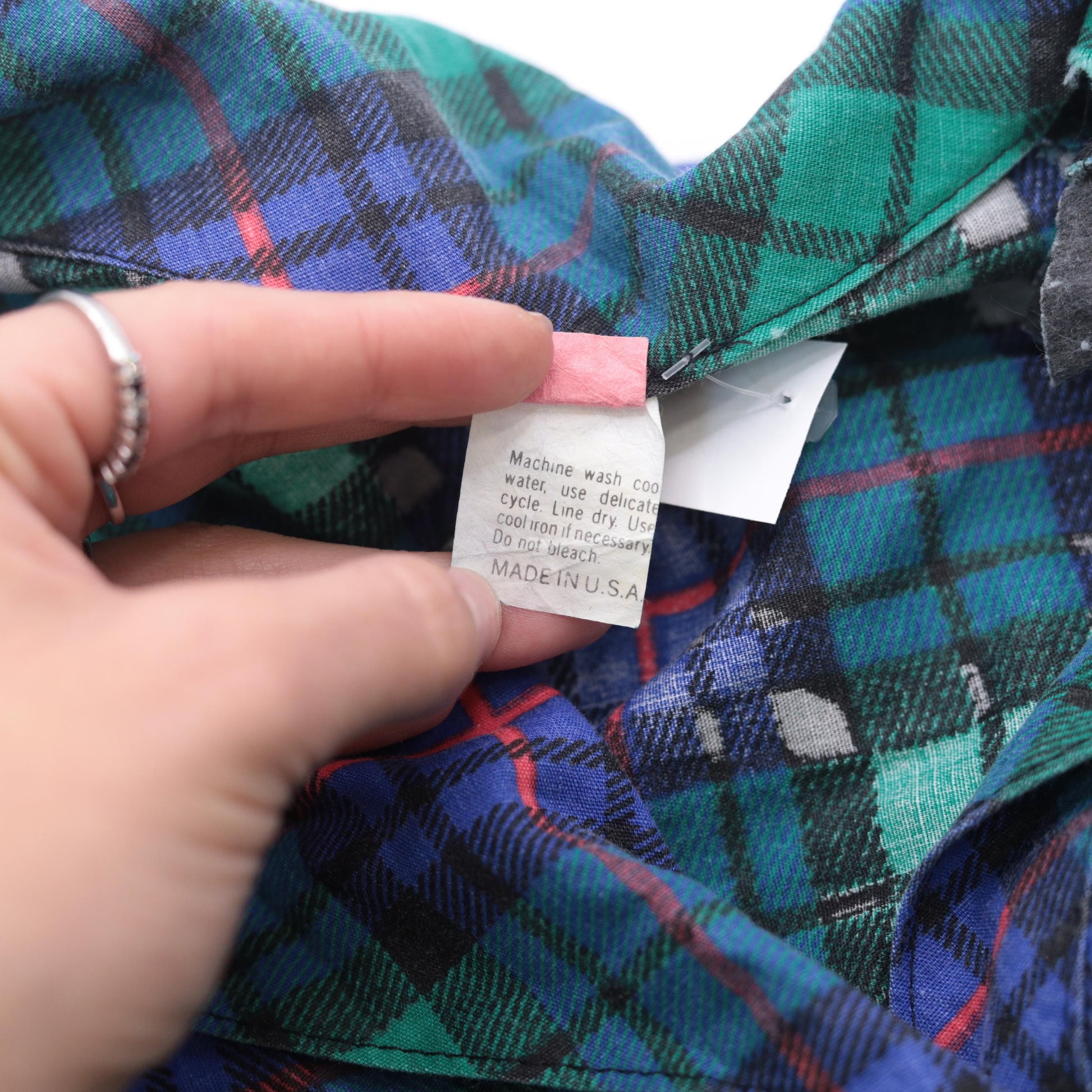 80s Blue Green Plaid Midi Shirt Dress High Waist Collared Button Up Small S