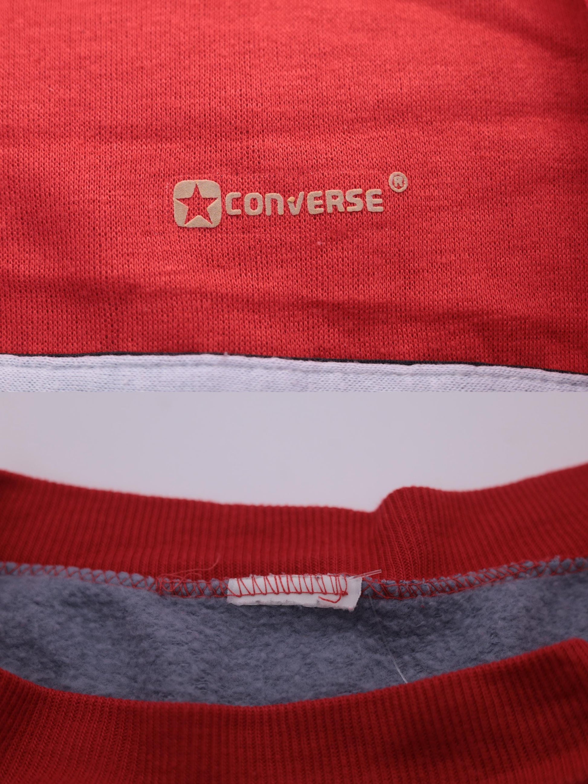 80s Converse Striped Sweatshirt Red Grey Color Block Crewneck Medium