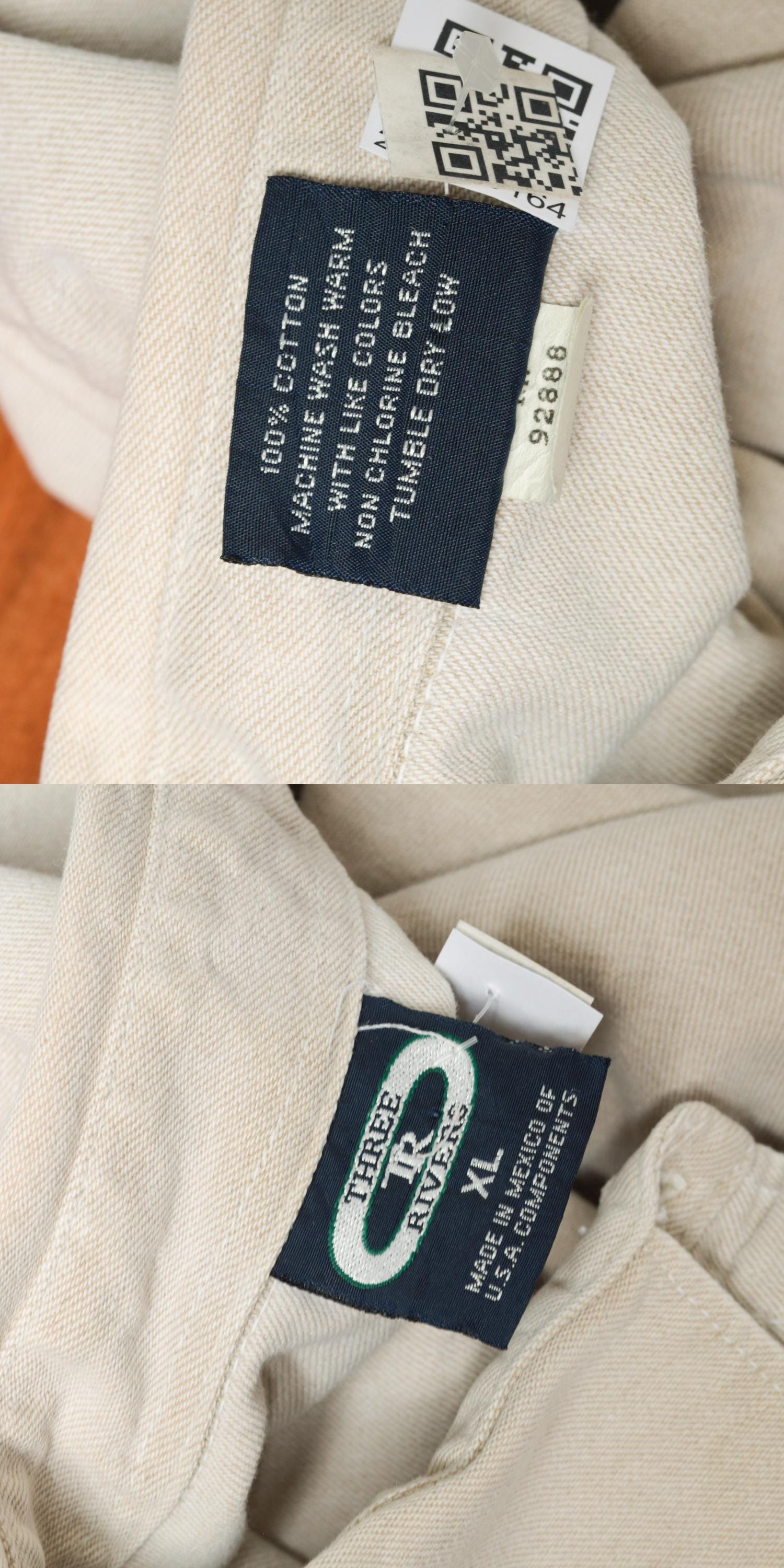 90s Three Rivers Beige Denim Shirt Quilting Embroidery Button Up Extra Large XL
