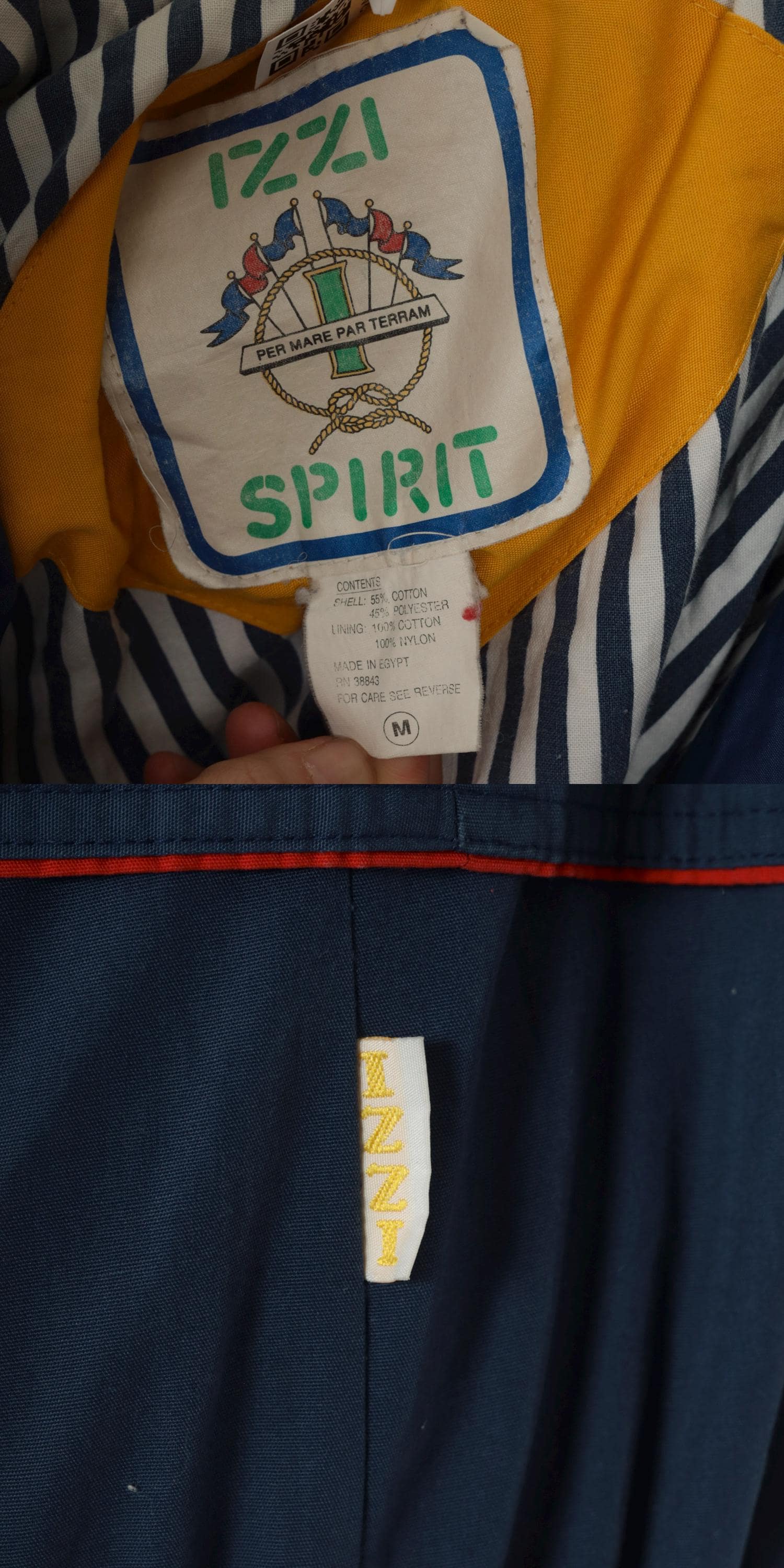 80s Izzi Spirit Blue Windbreaker Jacket Yellow Red Trim Zip Up Medium