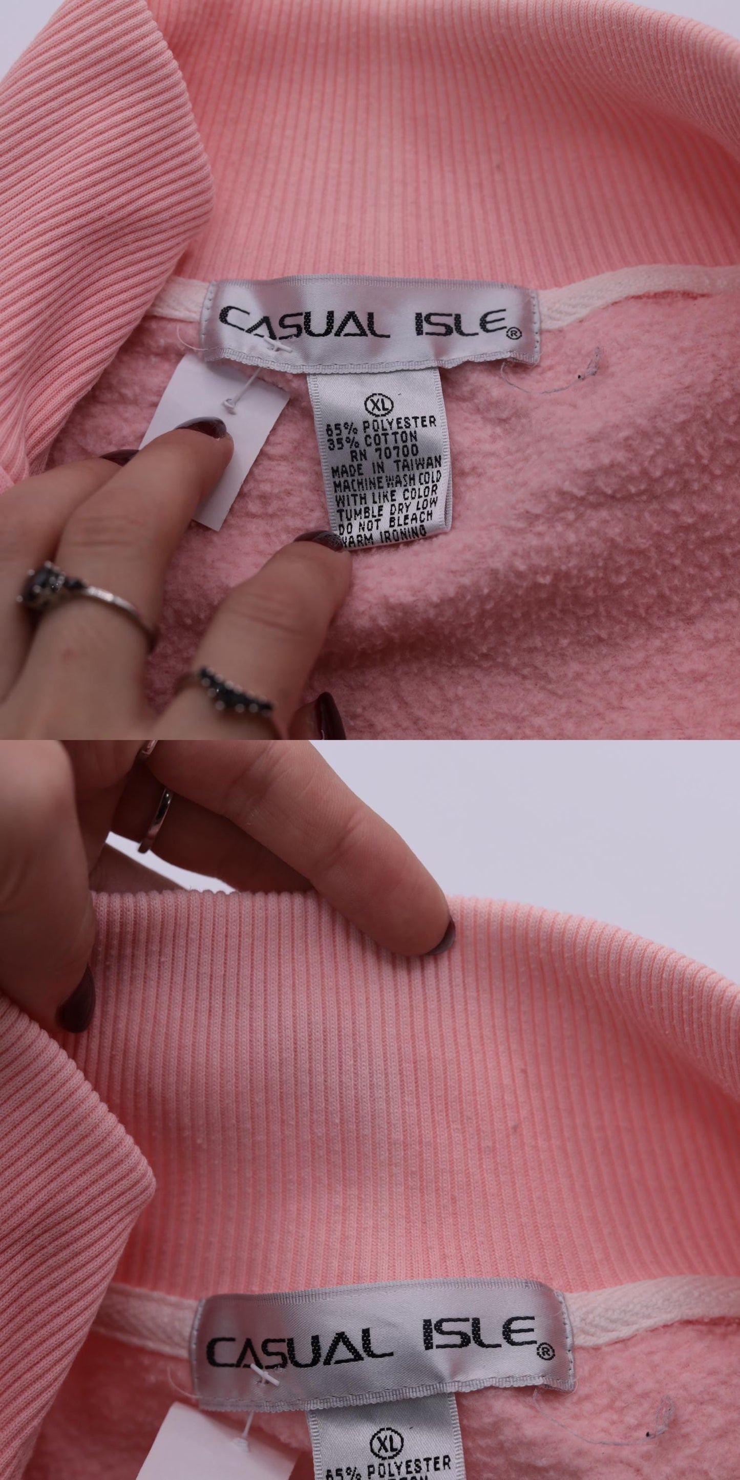 90s Pink Quarter Zip Sweatshirt Collared Pullover Blank Extra Large XL