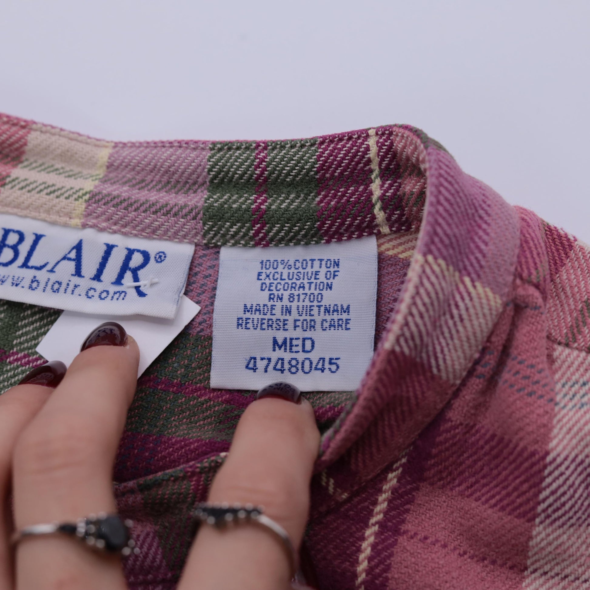 Y2K Blair Pink Plaid Floral Embroidered Button-Up Blouse Cotton Medium