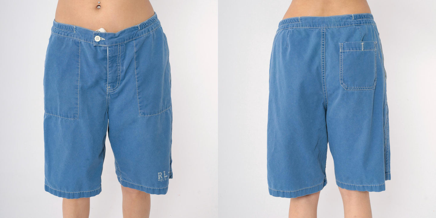 Y2K Ralph Lauren Polo Jeans Co. Board Shorts Blue Cotton Button Fly Medium M