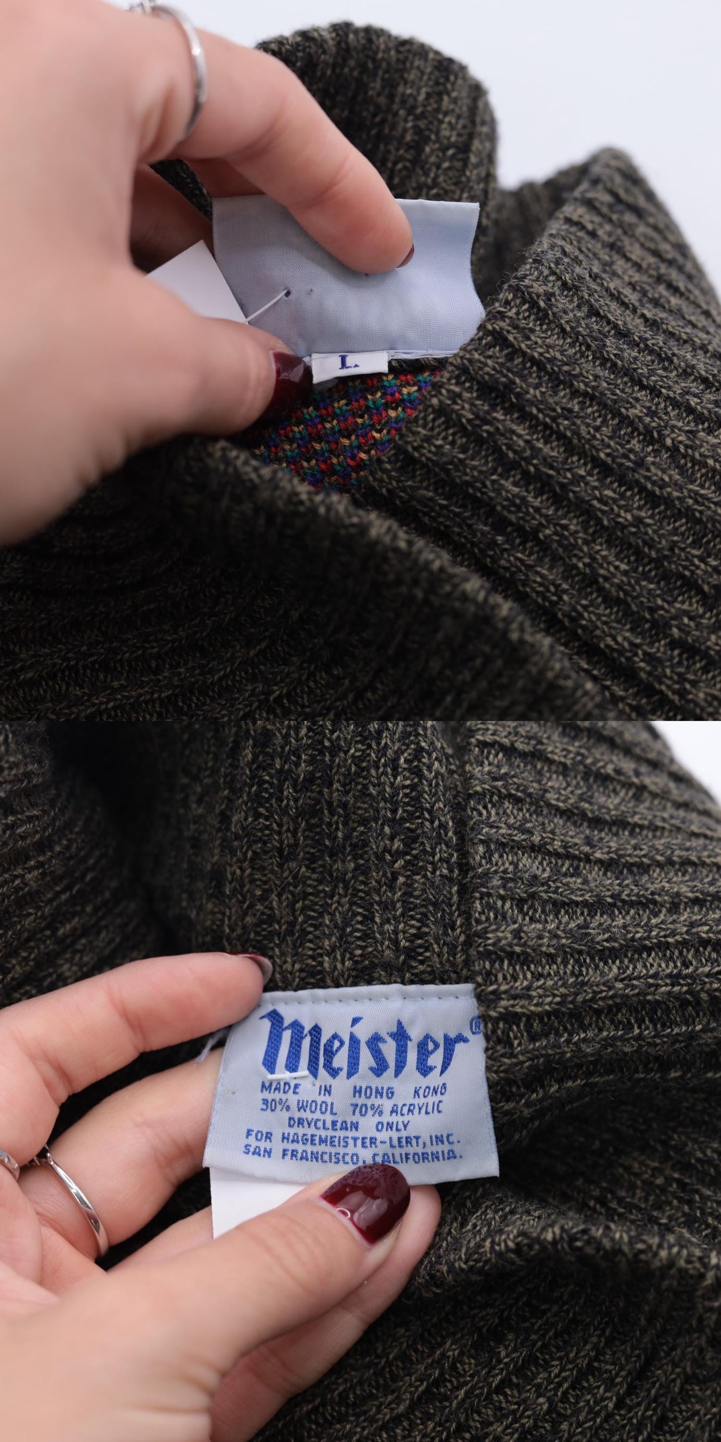 80s Meister Wool Blend Sweater Multicolor Paisley Shawl Collar Medium Large