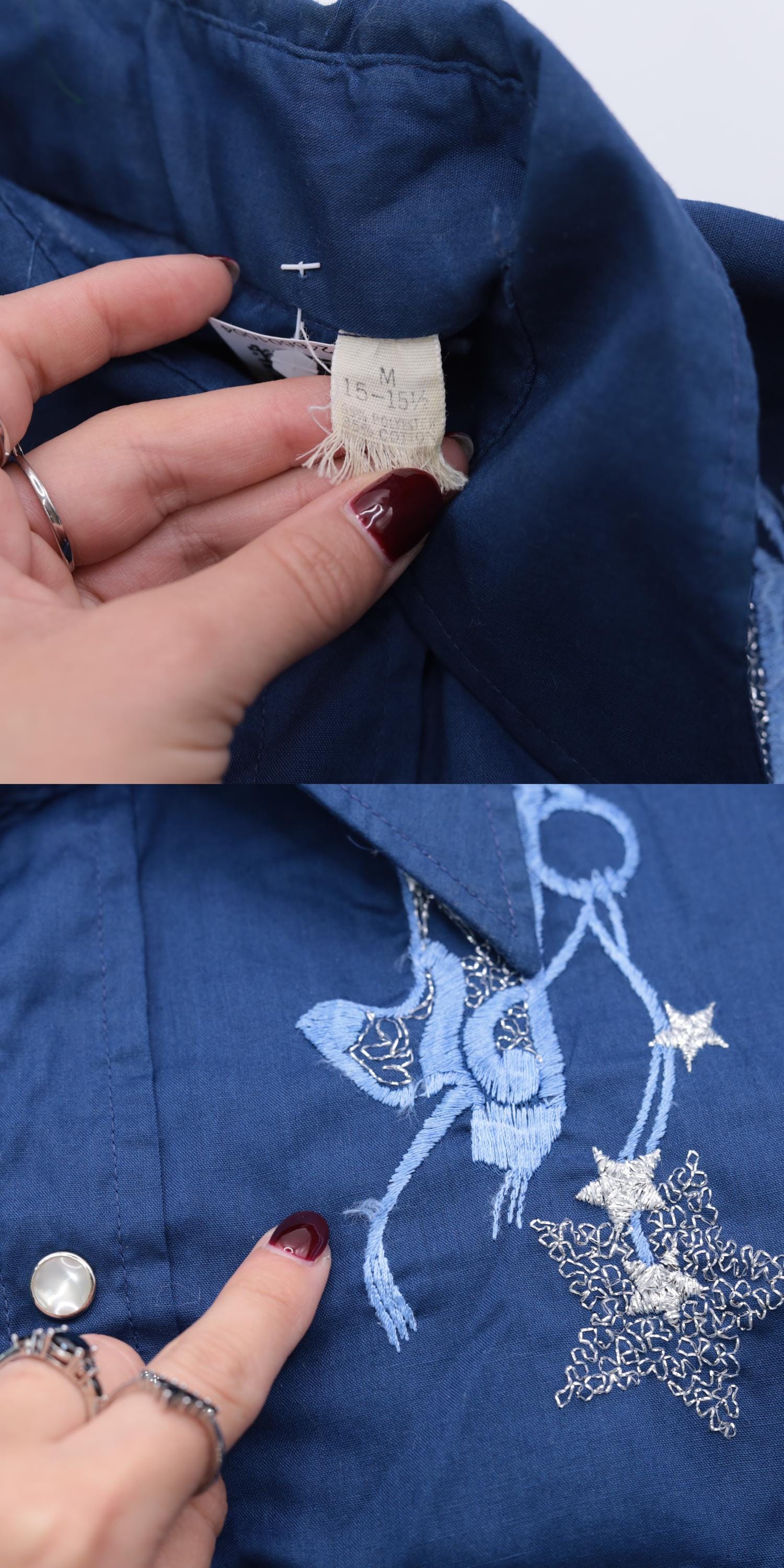 70s Western Shirt Embroidered Cowboy Boots Metallic Stars Pearl Snap Men's Medium
