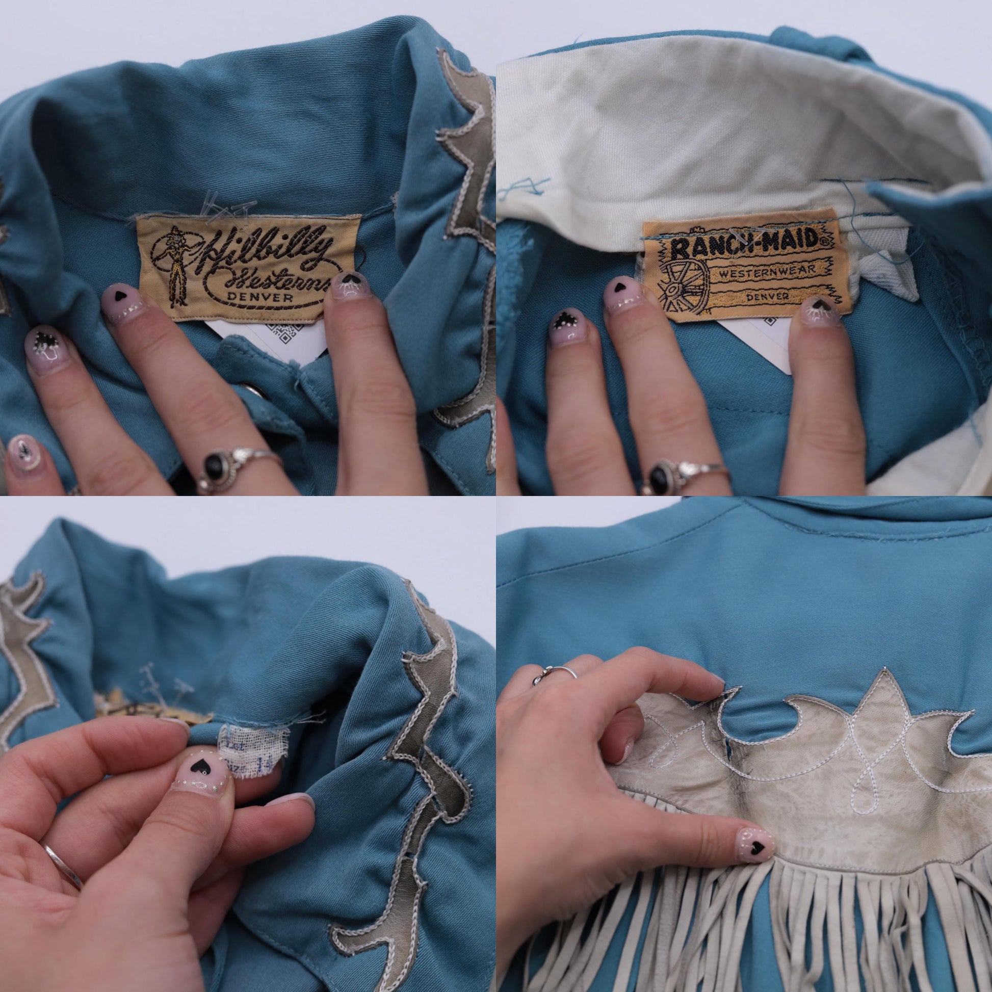 1950s Hillbilly Westerns Turquoise Leather Fringe Two-Piece Set Extra Small