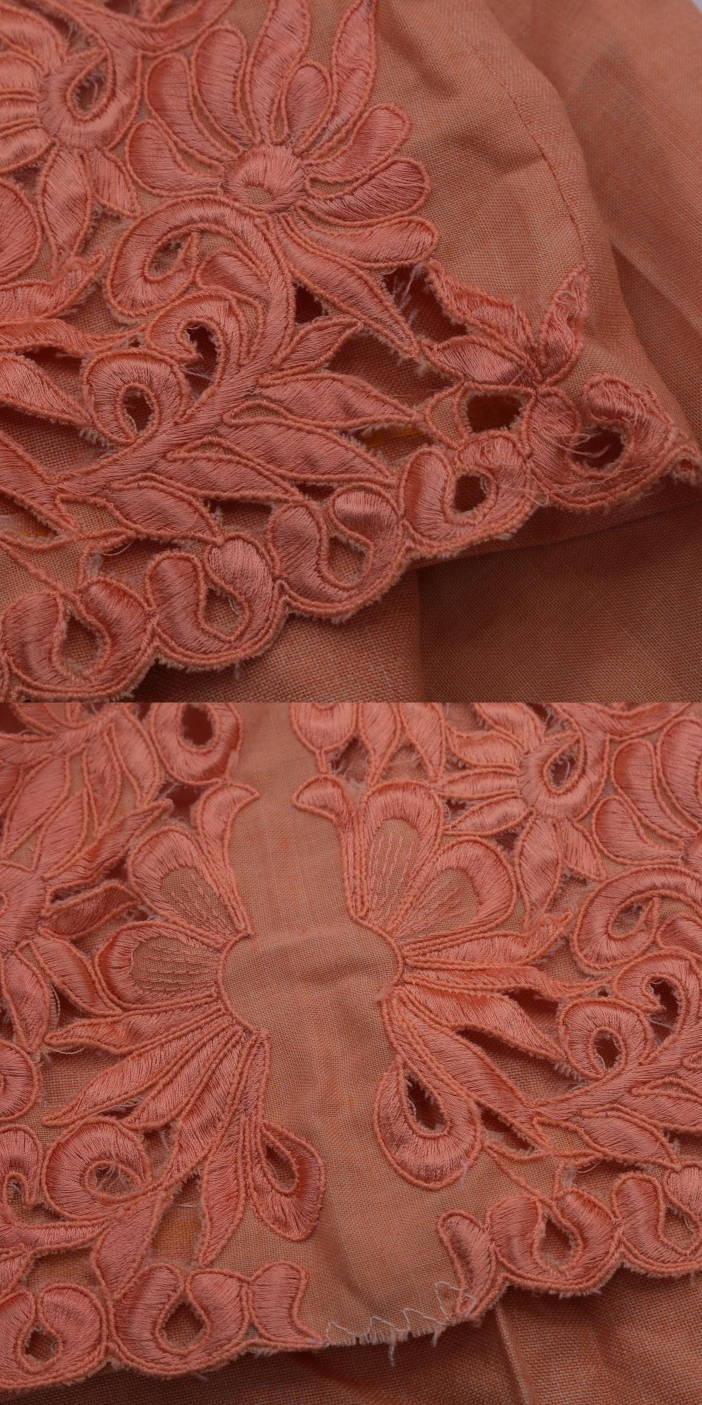 70s Orange Lace Cutwork Bell Bottom Pants High Rise Flared Small