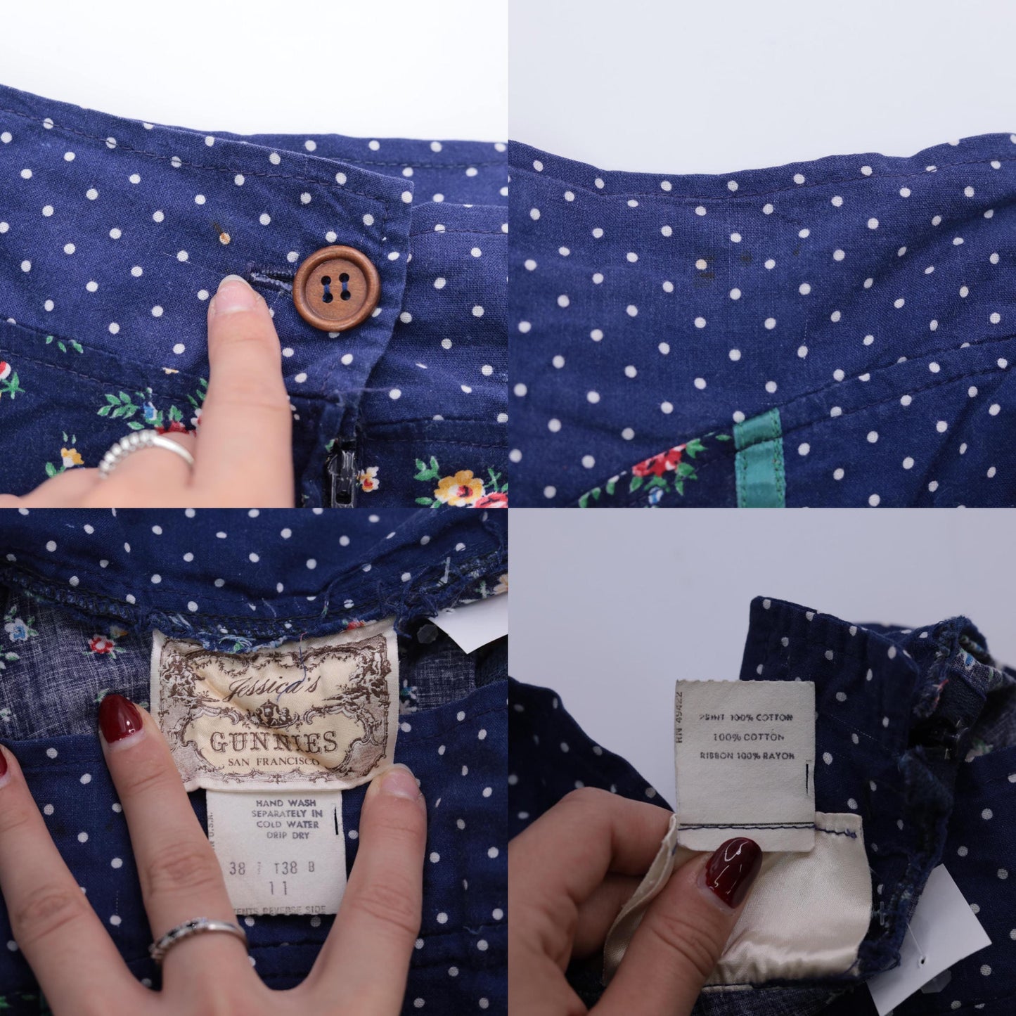 70s Gunne Sax Floral Midi Skirt Blue Polka Dot Calico Small