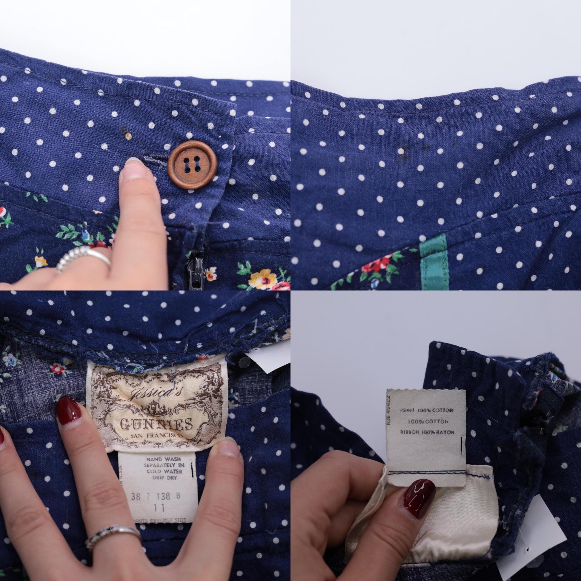 70s Gunne Sax Floral Midi Skirt Blue Polka Dot Calico Small