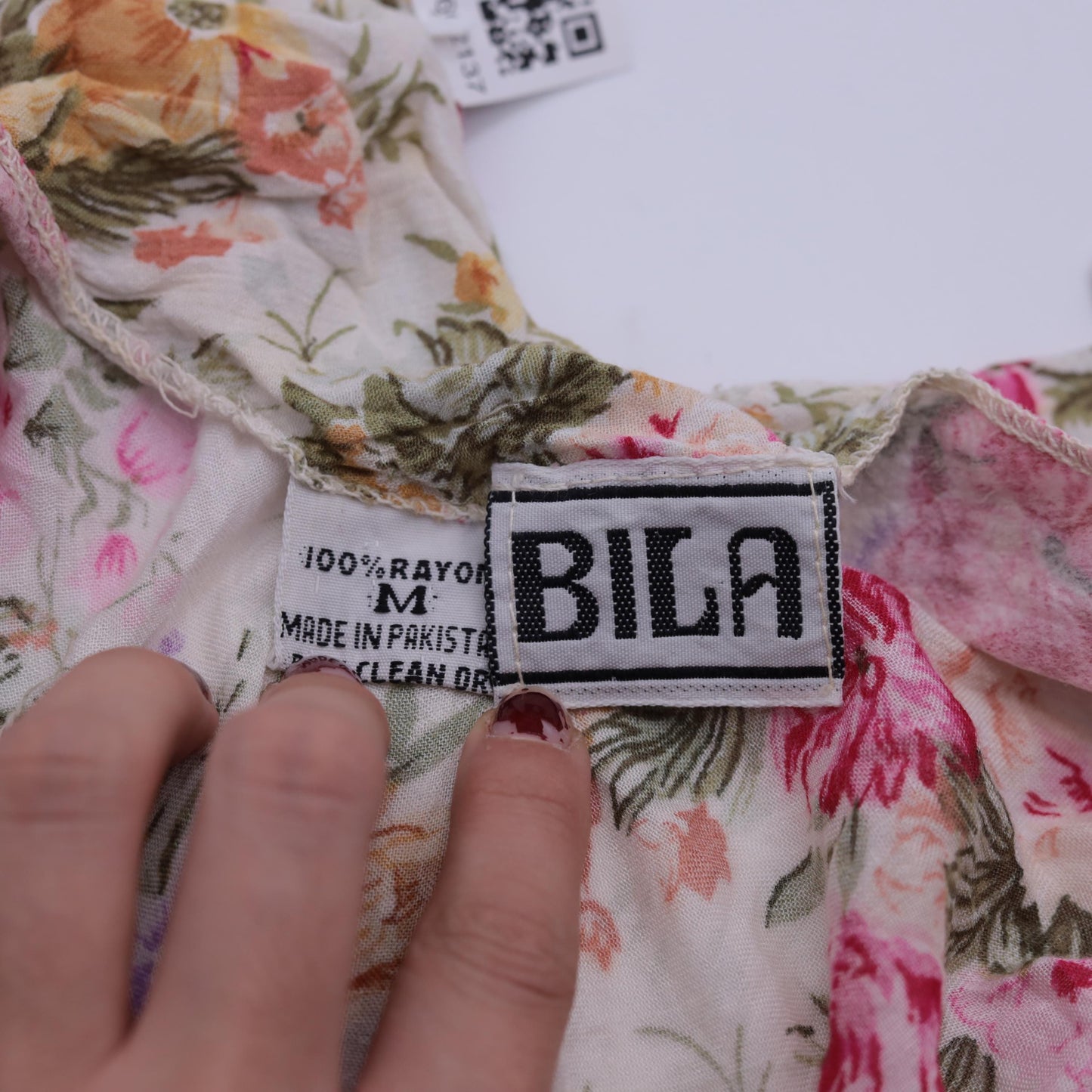 90s Bila Floral Midi Dress White Pink Yellow Green High Waist Medium M