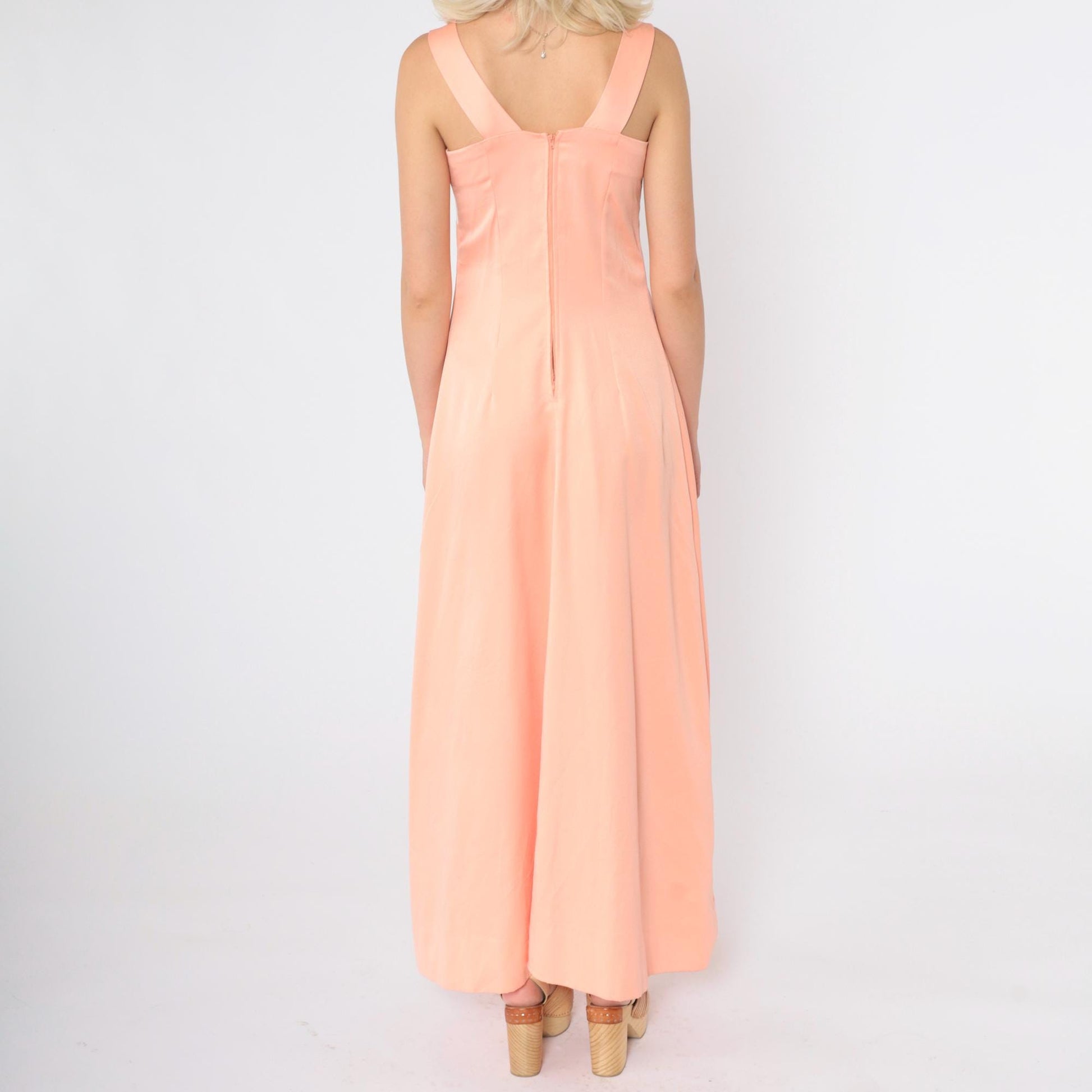 70s Peach Striped Empire Waist Maxi Dress & Jacket Set Extra Small