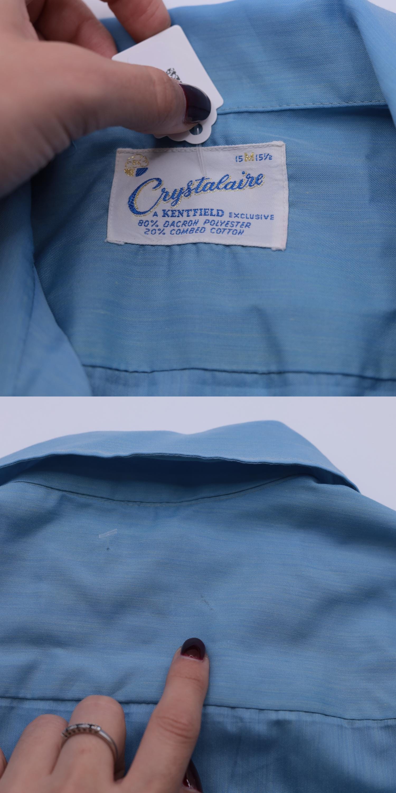 70s Crystalaire Blue Button-Up Shirt Short Sleeve Chest Pocket Men's Medium