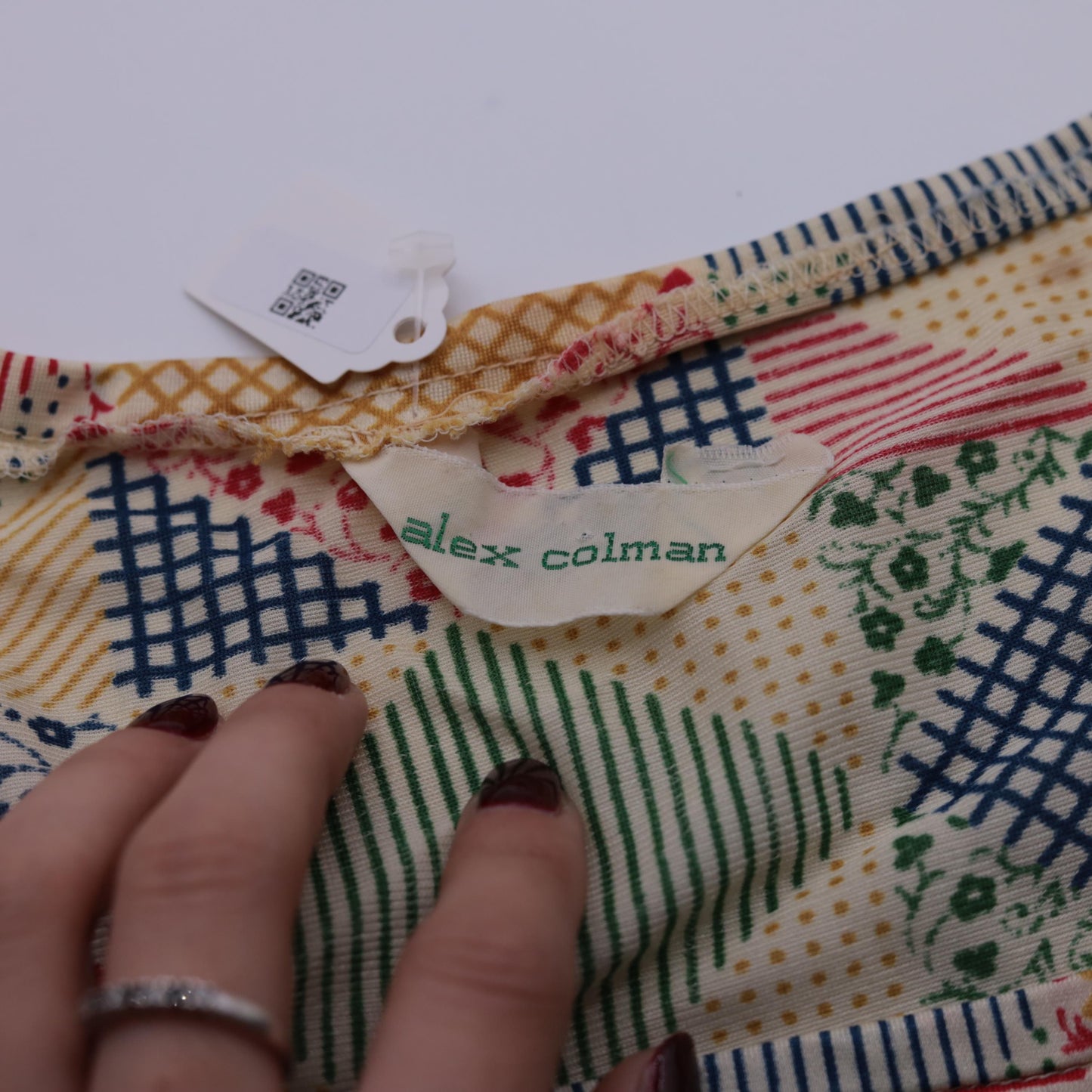 70s Patchwork Floral Tank Top Checkered Print Sleeveless Medium Large