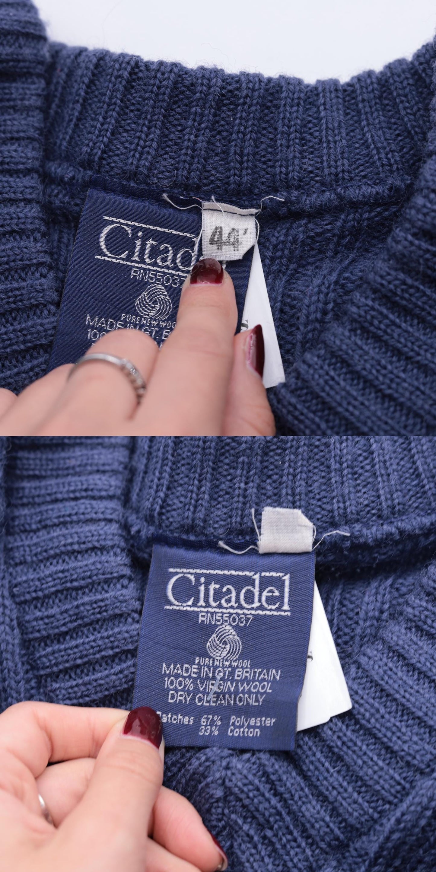 80s Citadel British Navy Wool Military Sweater Epaulets Elbow Patches Large