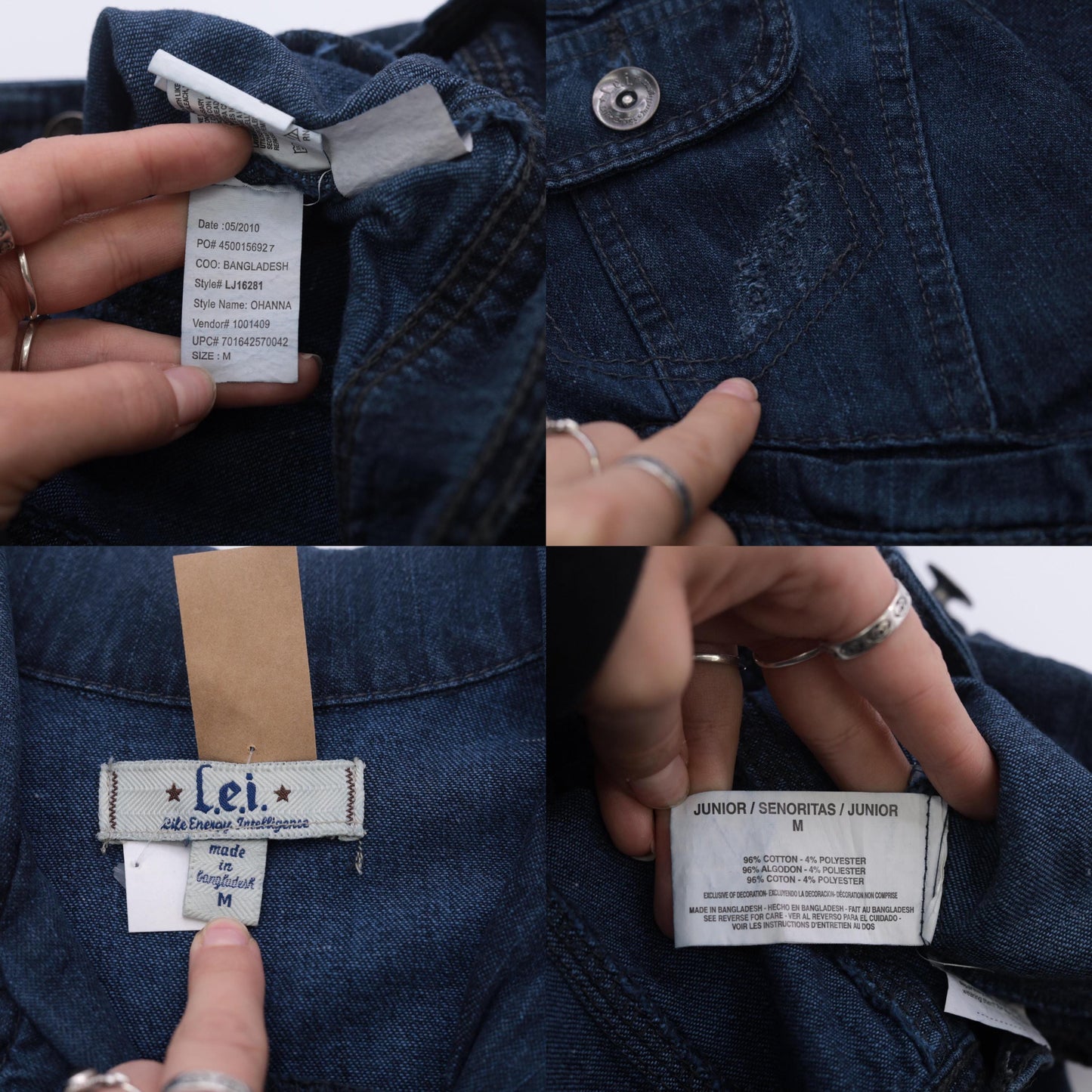 L.E.I. Cropped Dark Denim Jacket Y2K Button Front Fitted Small