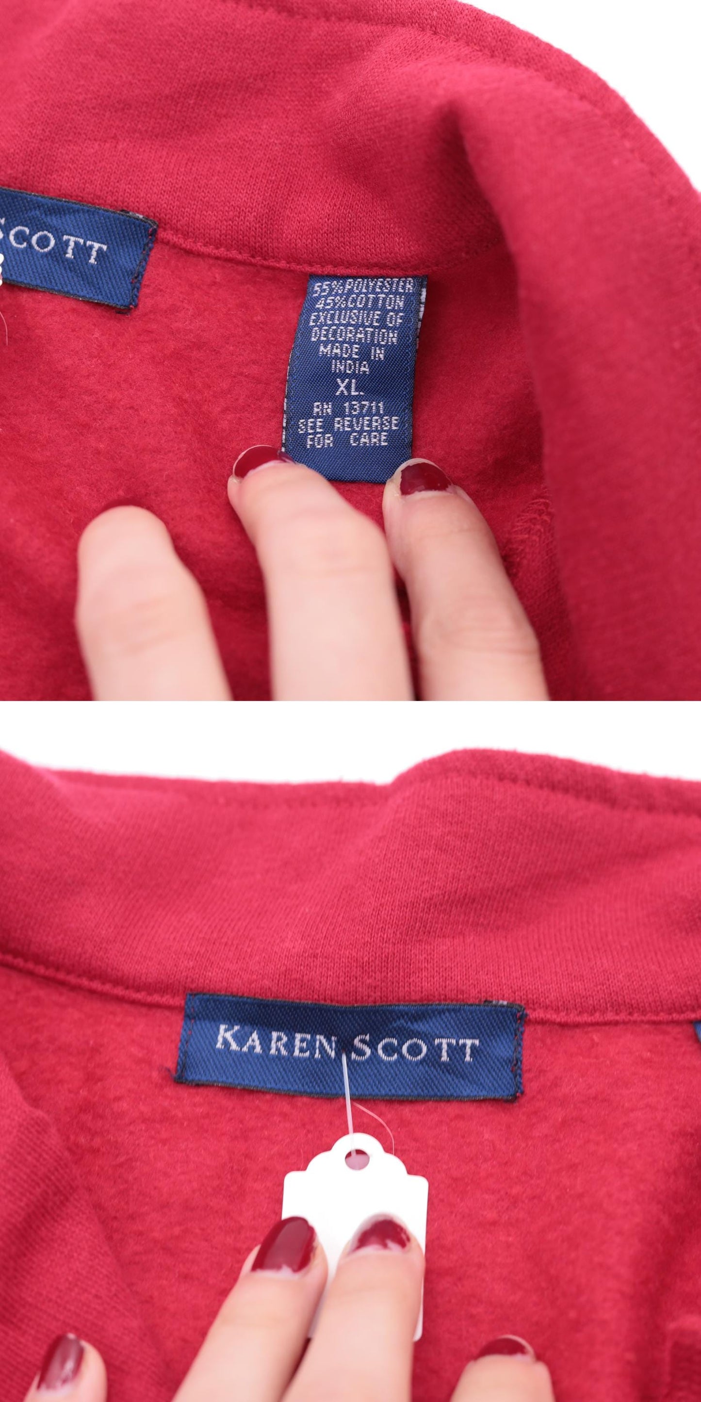 90s Karen Scott Red Floral Embroidered Quarter Zip Sweatshirt Extra Large XXL