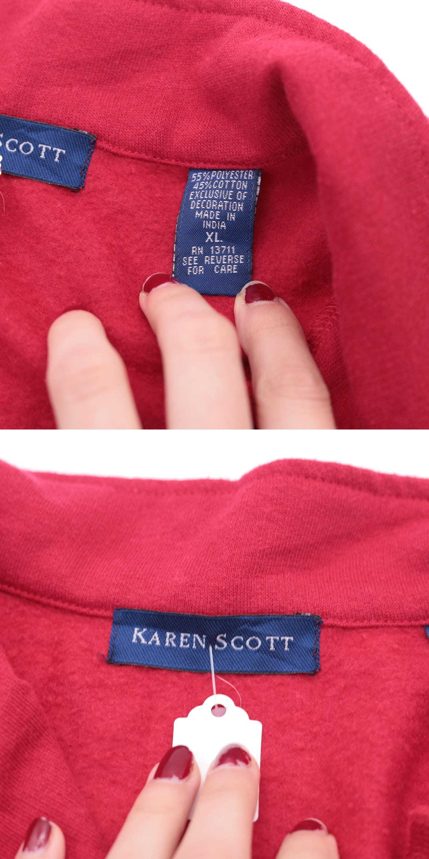 90s Karen Scott Red Floral Embroidered Quarter Zip Sweatshirt Extra Large XXL