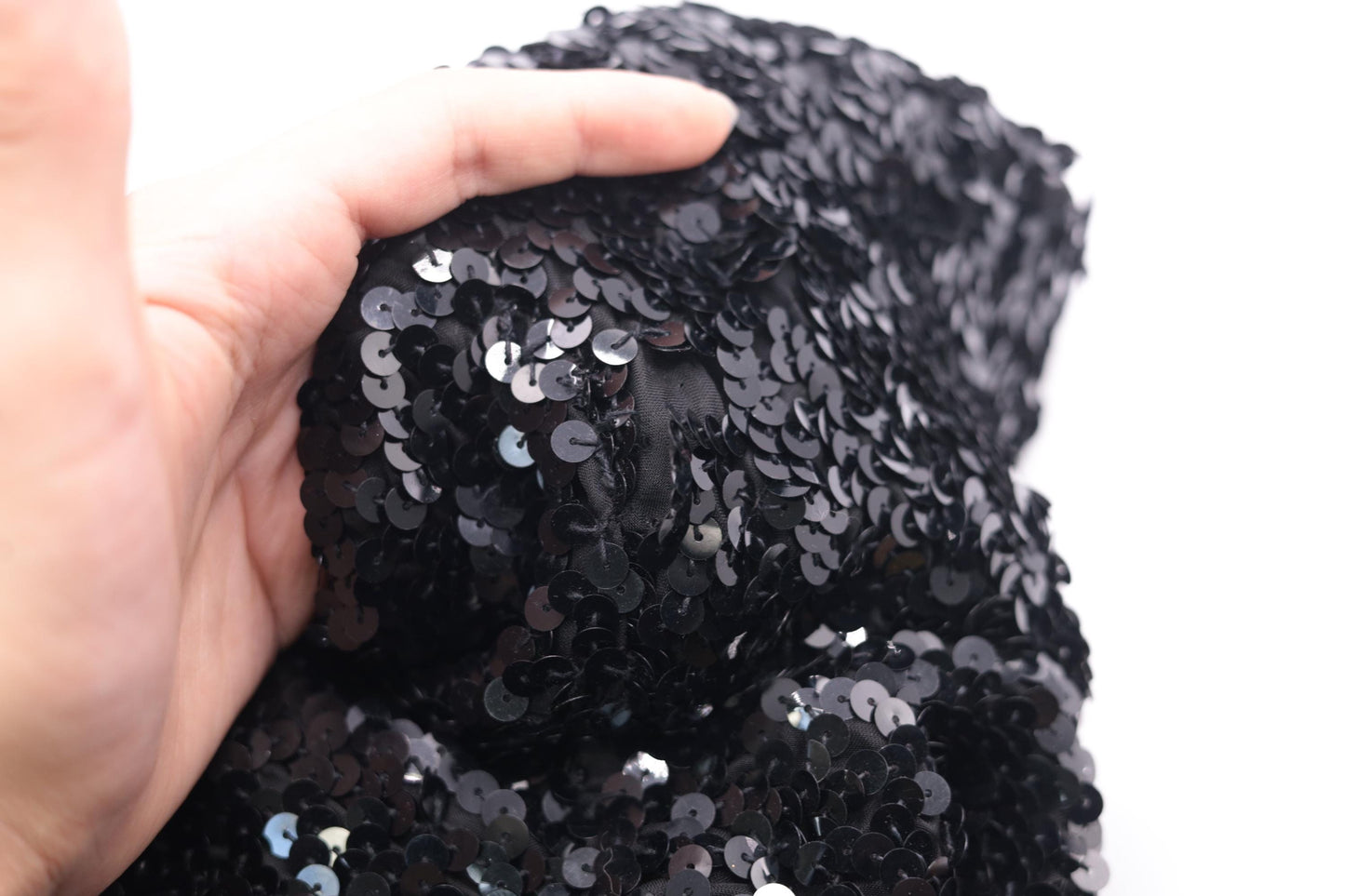 80s Black Sequin Midi Dress Short Sleeve Round Neck Shift Large L