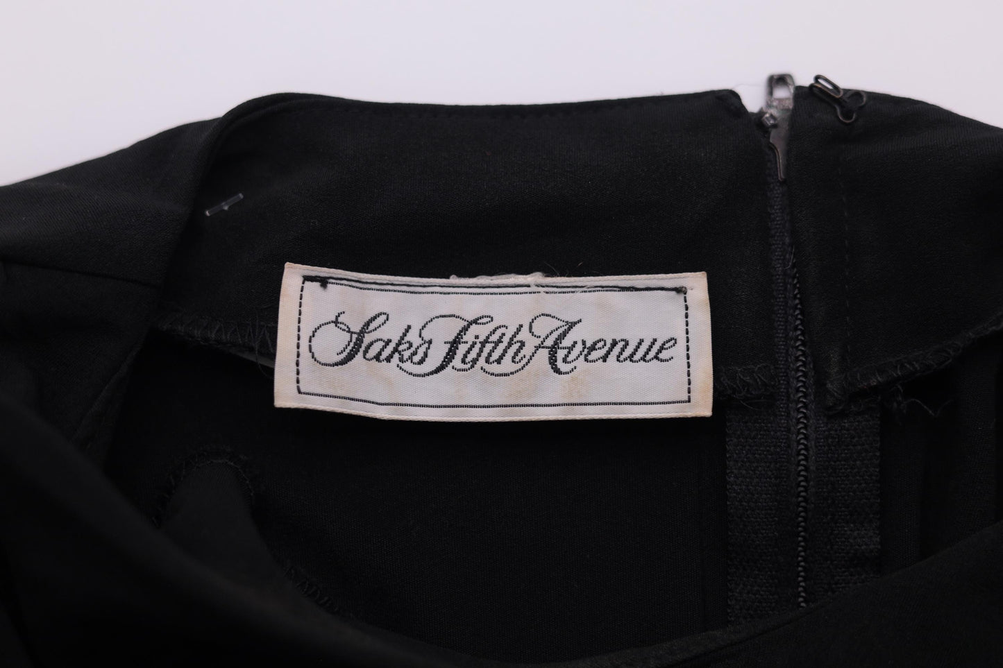 80s Saks Fifth Avenue Black Midi Dress Puff Sleeve Draped Ruched Medium