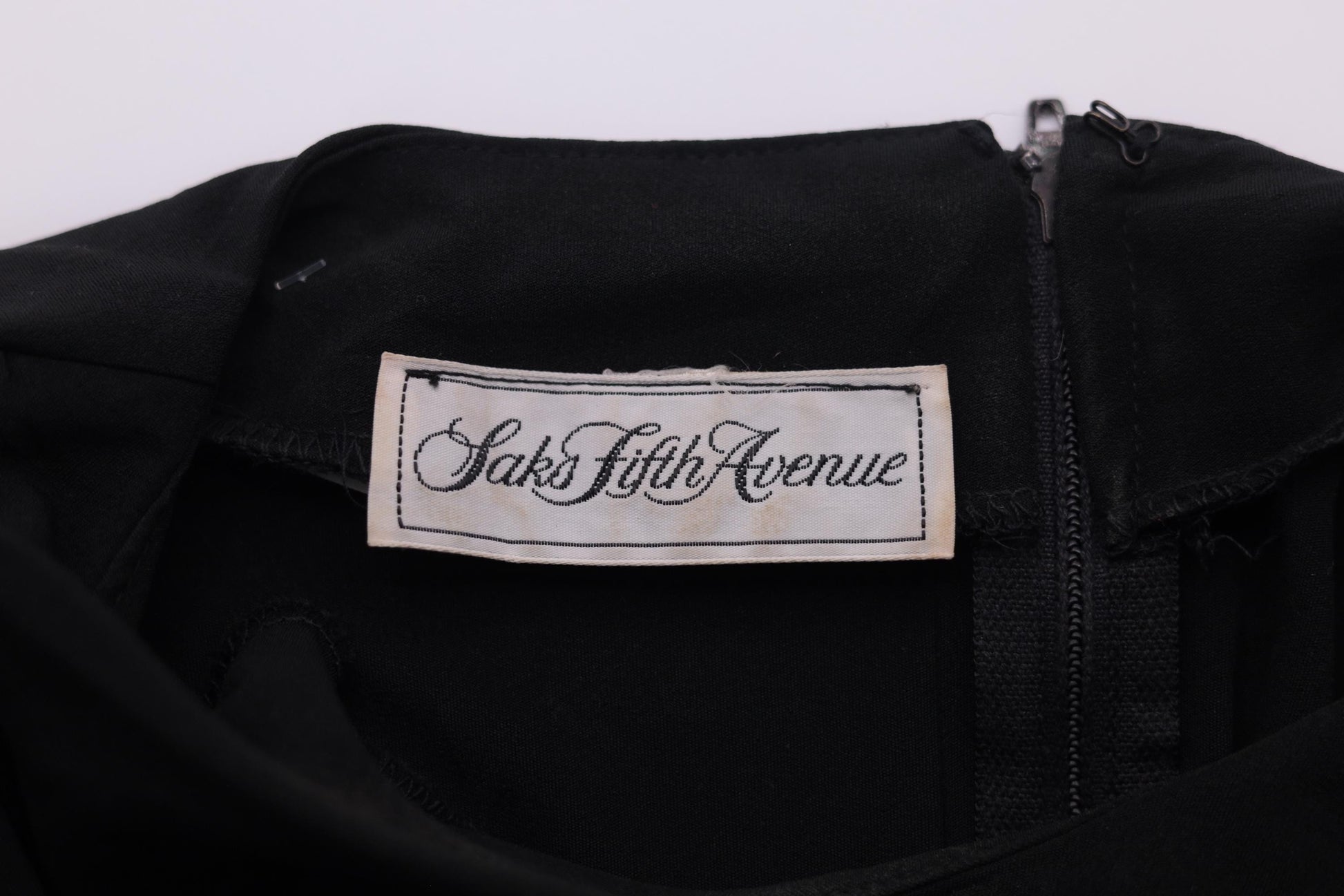 80s Saks Fifth Avenue Black Midi Dress Puff Sleeve Draped Ruched Medium