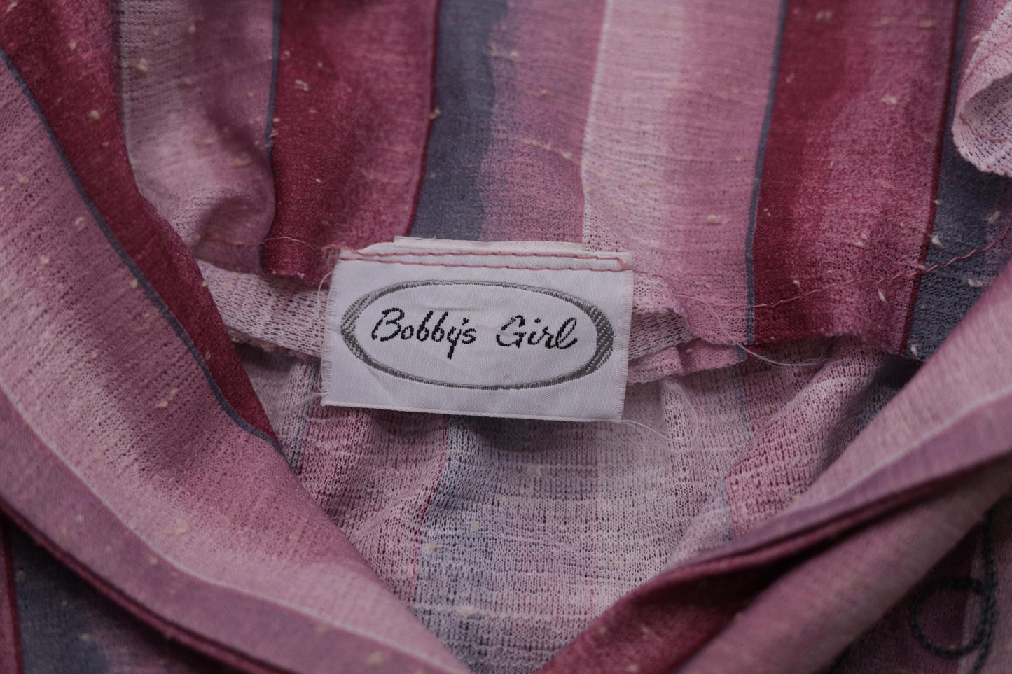 80s Pink Purple Striped Midi Shirtdress Embroidered Collar Button Up Medium M