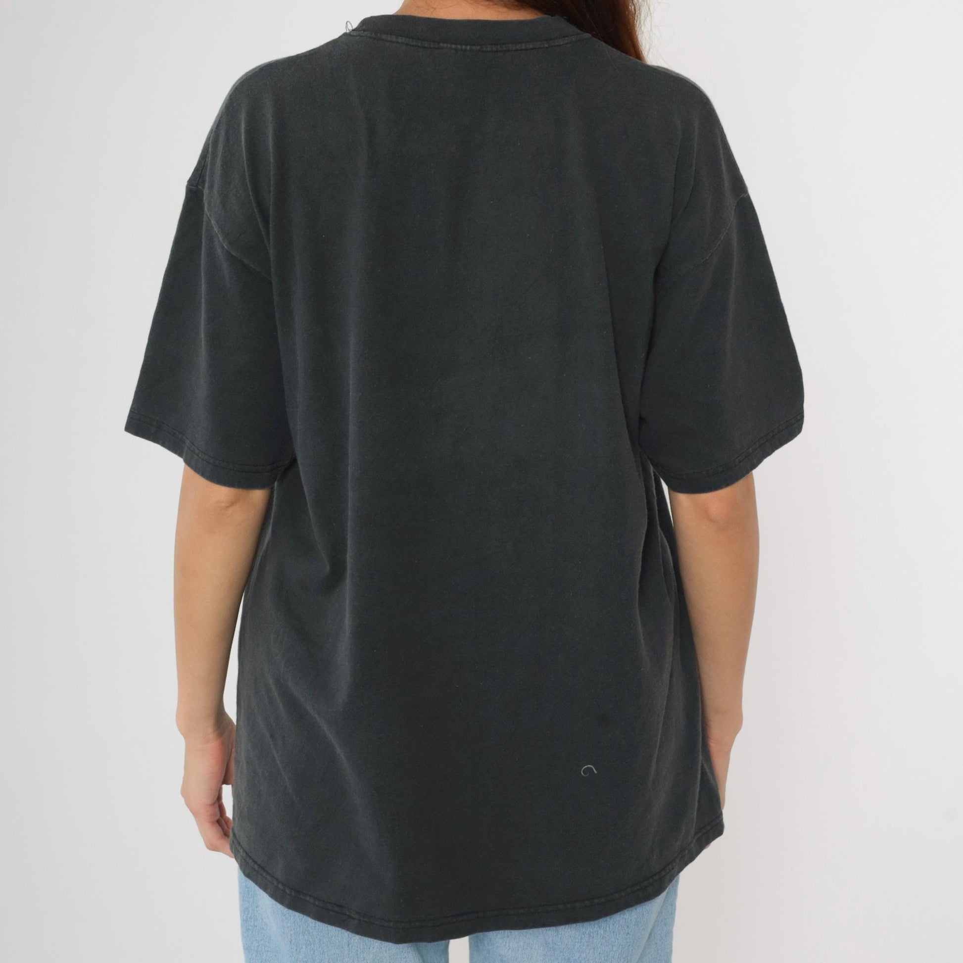 Y2K Farm Windmill Sunflower Graphic T-Shirt Black Cotton Crewneck Medium