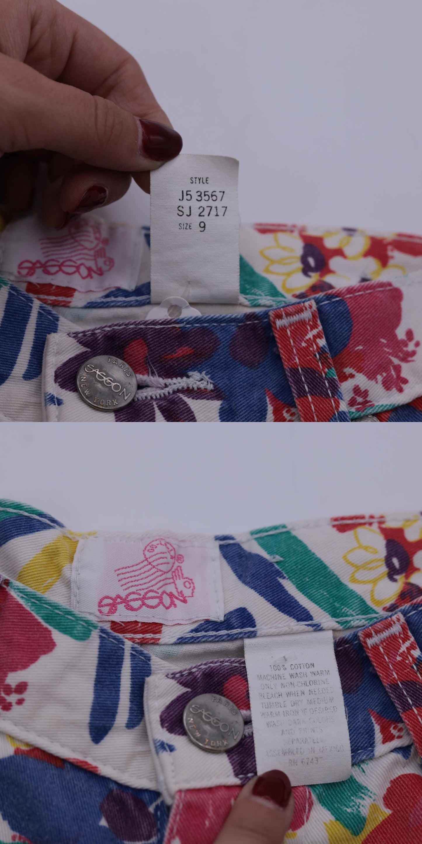 90s Sasson Floral Denim Shorts White High Waist Cotton Small