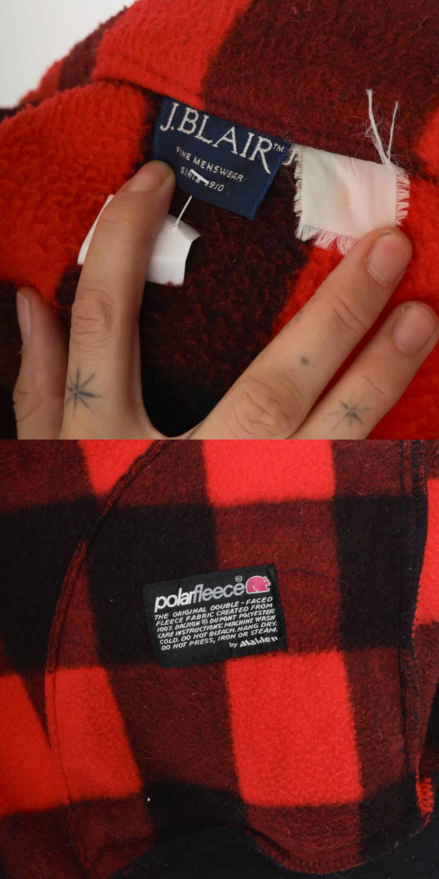 90s Buffalo Plaid Polar Fleece Zip Jacket Red Black Check Medium