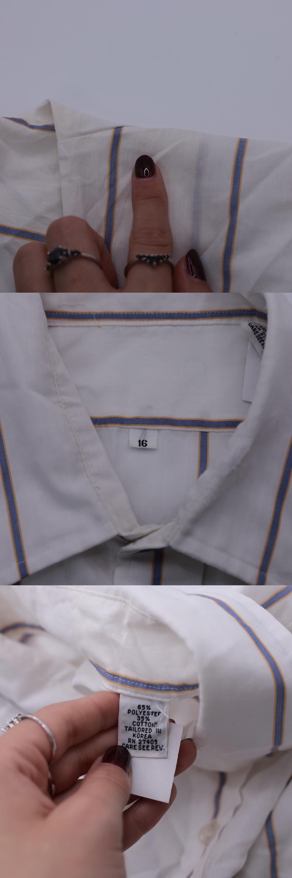 80s White Striped Semi-Sheer Button-Up Shirt Short Sleeve Collar Large L