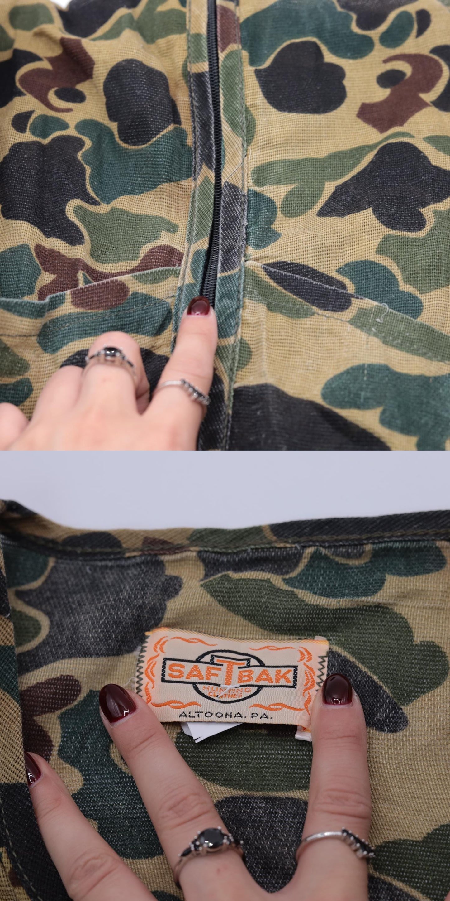 70s Saftbak Camo Hunting Vest Zip Front Canvas Olive Game Pocket Medium Large