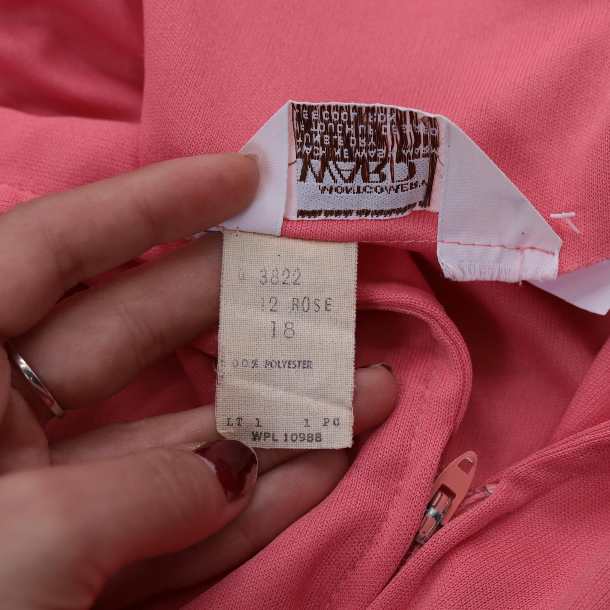 70s Pink Mod Mini Dress Zip Front Quilted Waist Long Sleeve Large