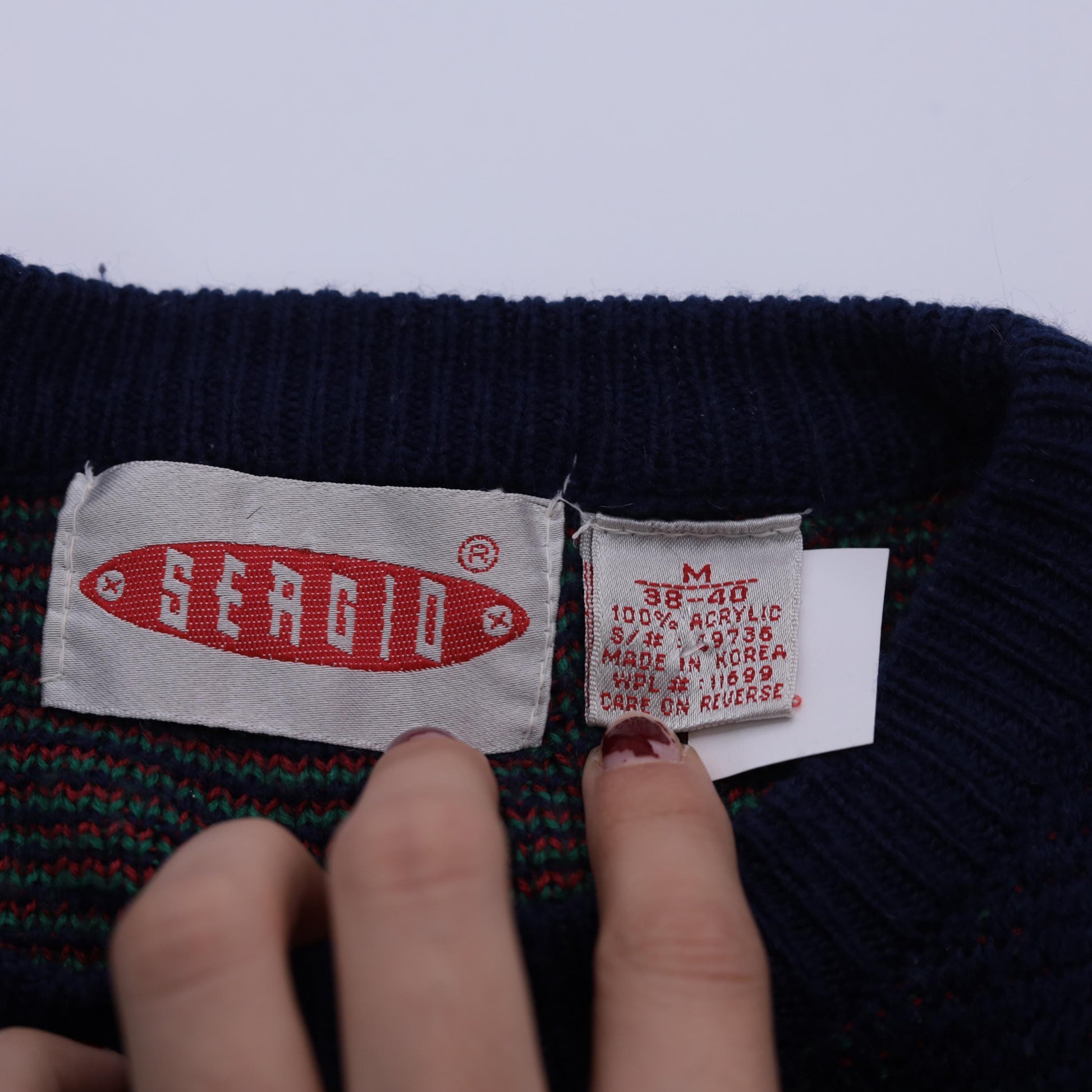80s Sergio Geometric Sweater Navy Blue Red Green Abstract Crewneck Medium