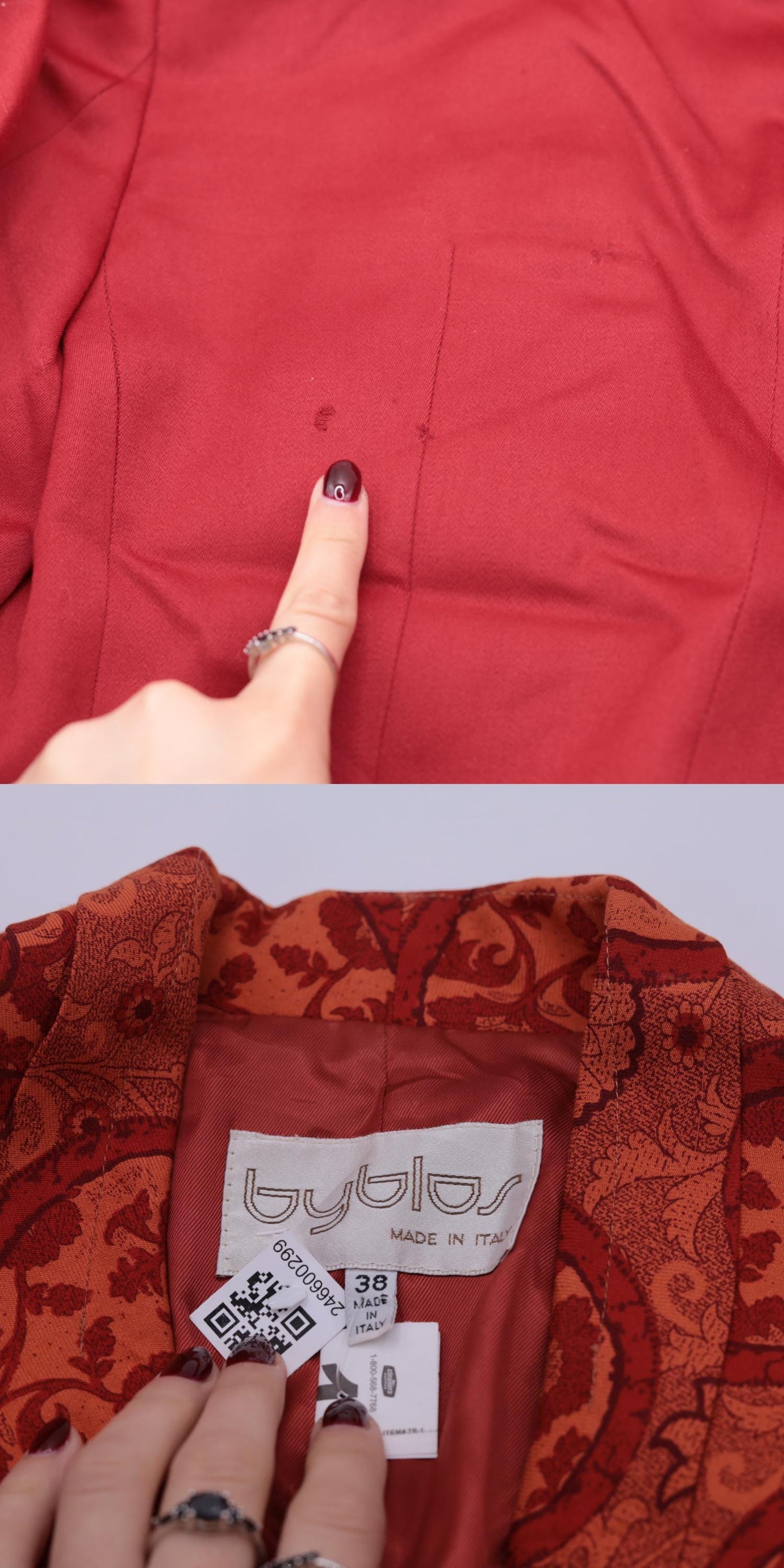 90s Byblos Red Wool Blazer Paisley Shawl Collar Double Breasted Small