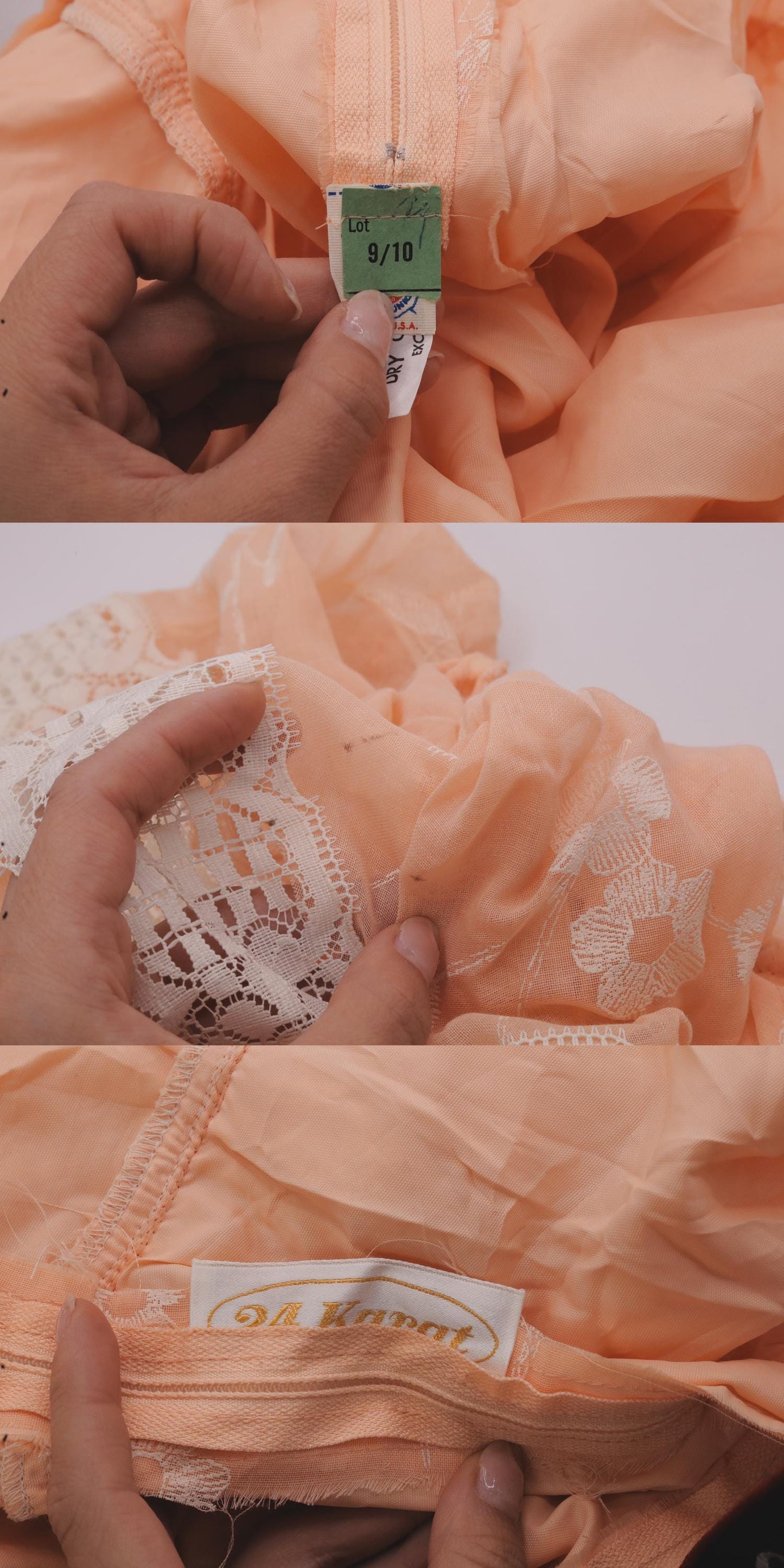 70s Peach Floral Off-Shoulder Maxi Dress Lace Tiered Peasant Small