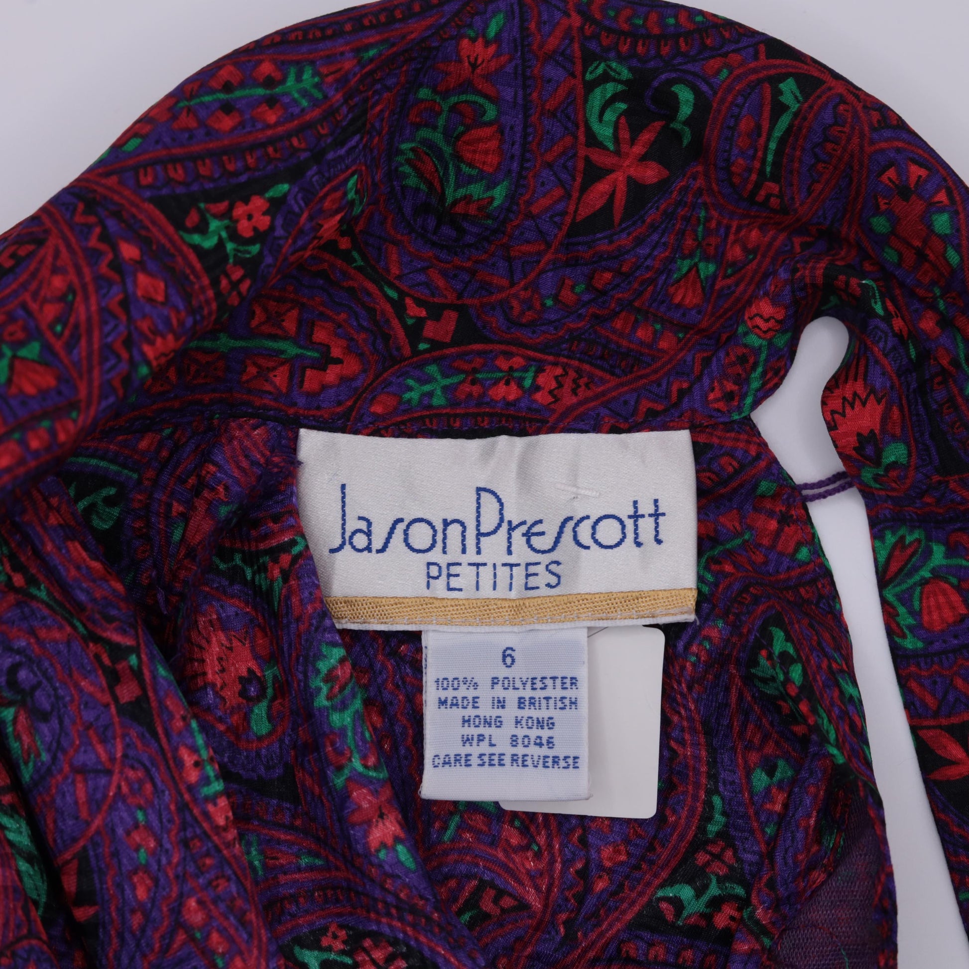 80s Paisley Necktie Blouse Red Purple Psychedelic Button-Up Long Sleeve Small